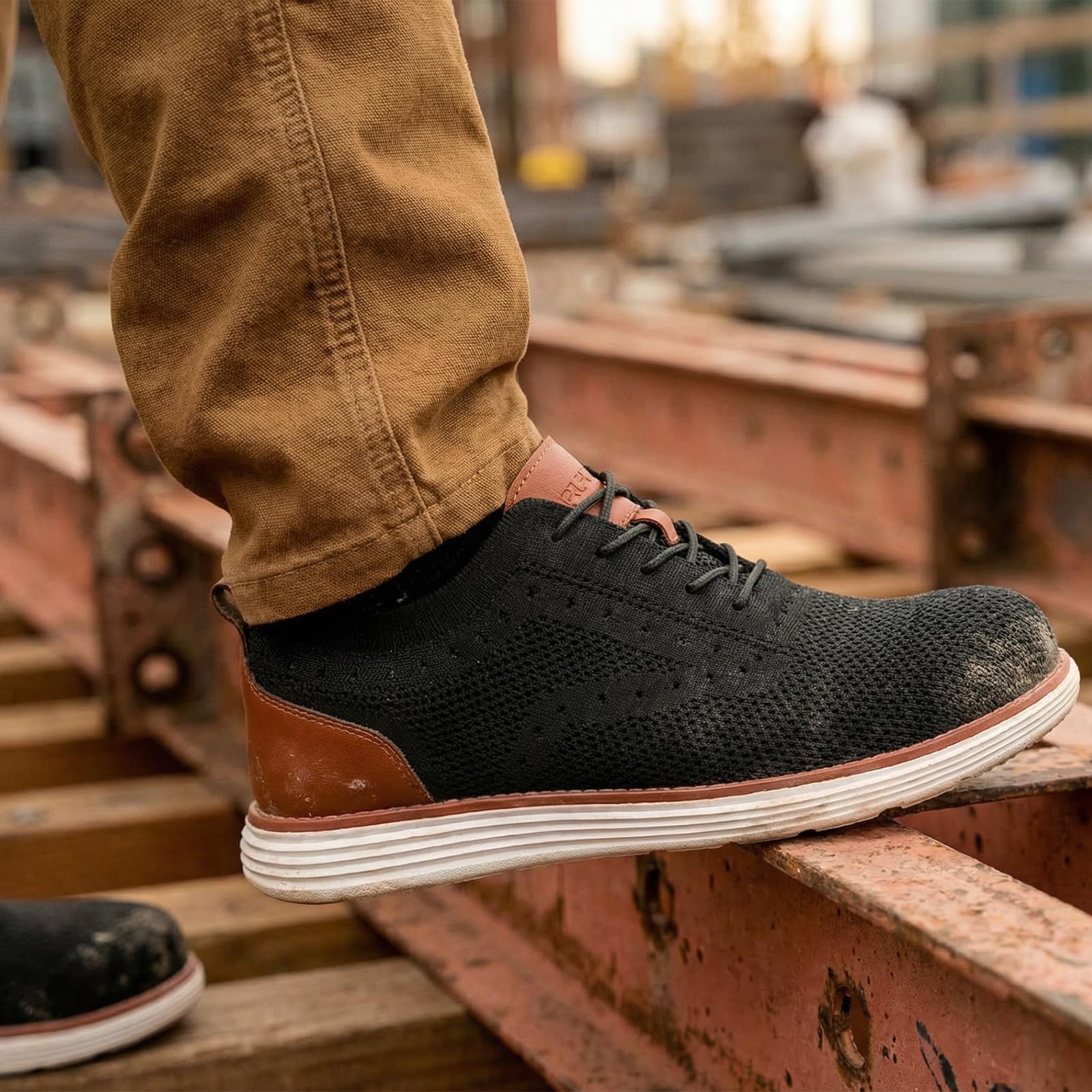 Furuian Steel Toe Shoes for Men Safety Shoes for Men Casual Dress Work Sneakers Lightweight Steel Toe Work Sneakers Comfortable Safety Tennis Oxfords Black