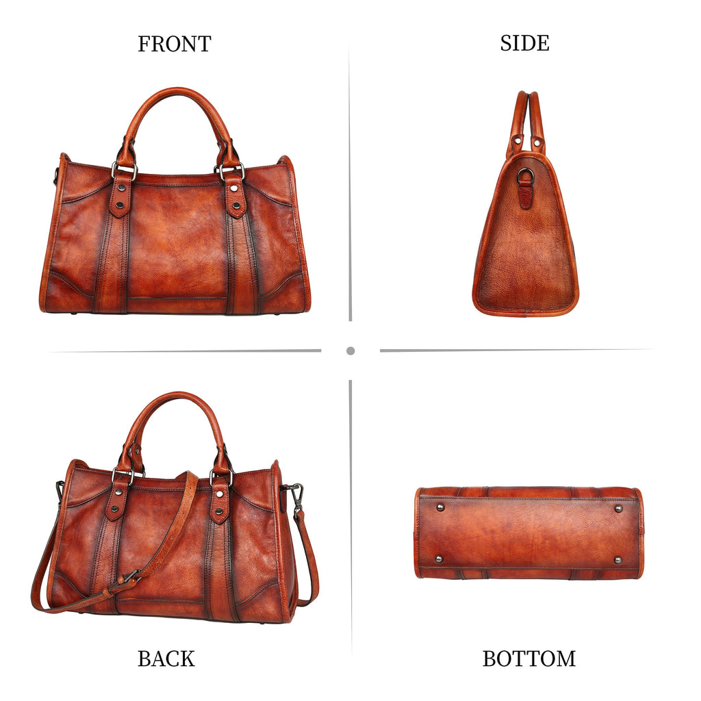Iswee Dark Brown Leather Purse for Women Satchel Handbags Shoulder Tote