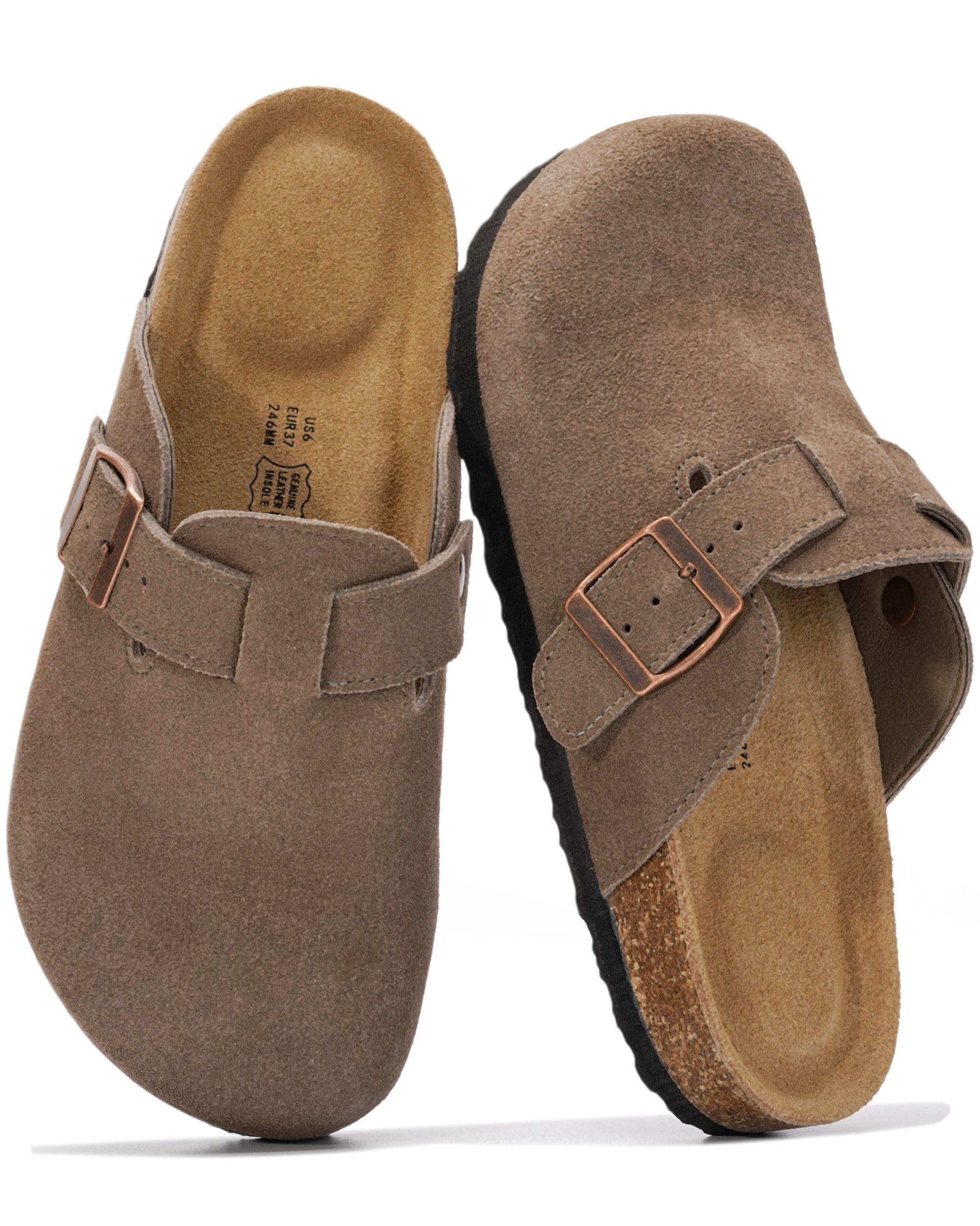 Project Cloud Genuine Leather Footbed Clogs for Women - Memory Foam Arch Support Slippers for Women - Trendy Slip-ons Women's Mules & Clogs Sandals (Benton,FOSSSUEDE,8.5M)