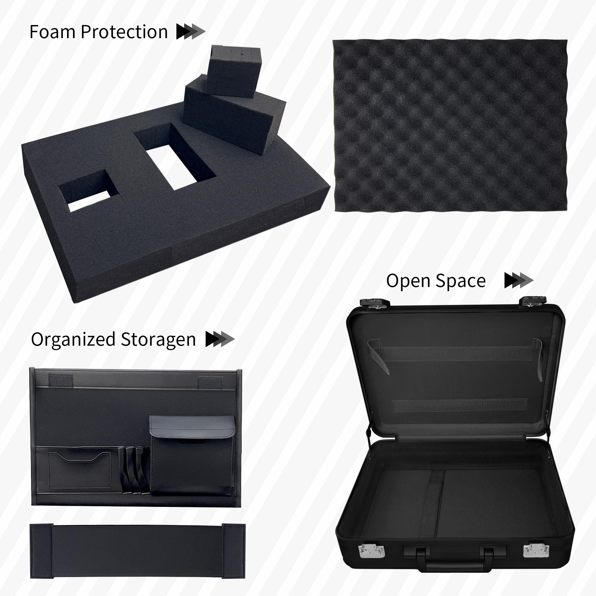 ALUNEX Aluminum Storage Case with Customizable Foam, 3-in-1 Modular Interior, Professional Briefcase with TSA Locks for Men & Women, Organizer & Divider for Documents, Electronics & Tools