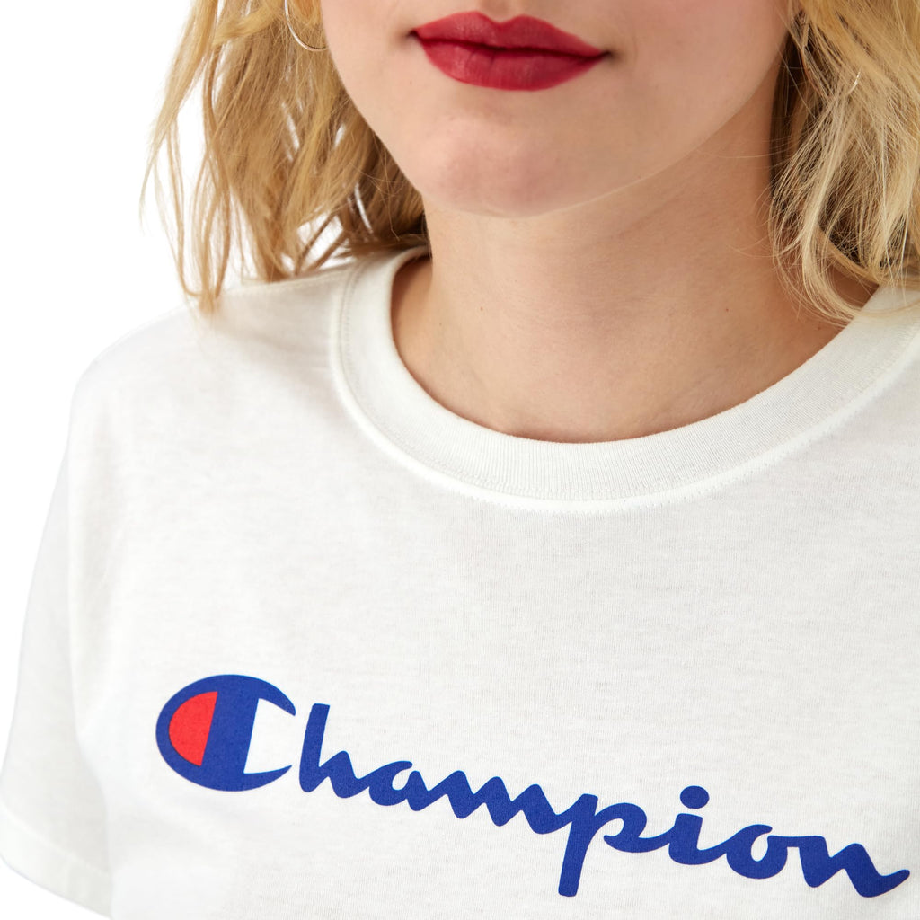 Champion womens Classic Tee, Script Logo T Shirt, White-y08113, Medium US