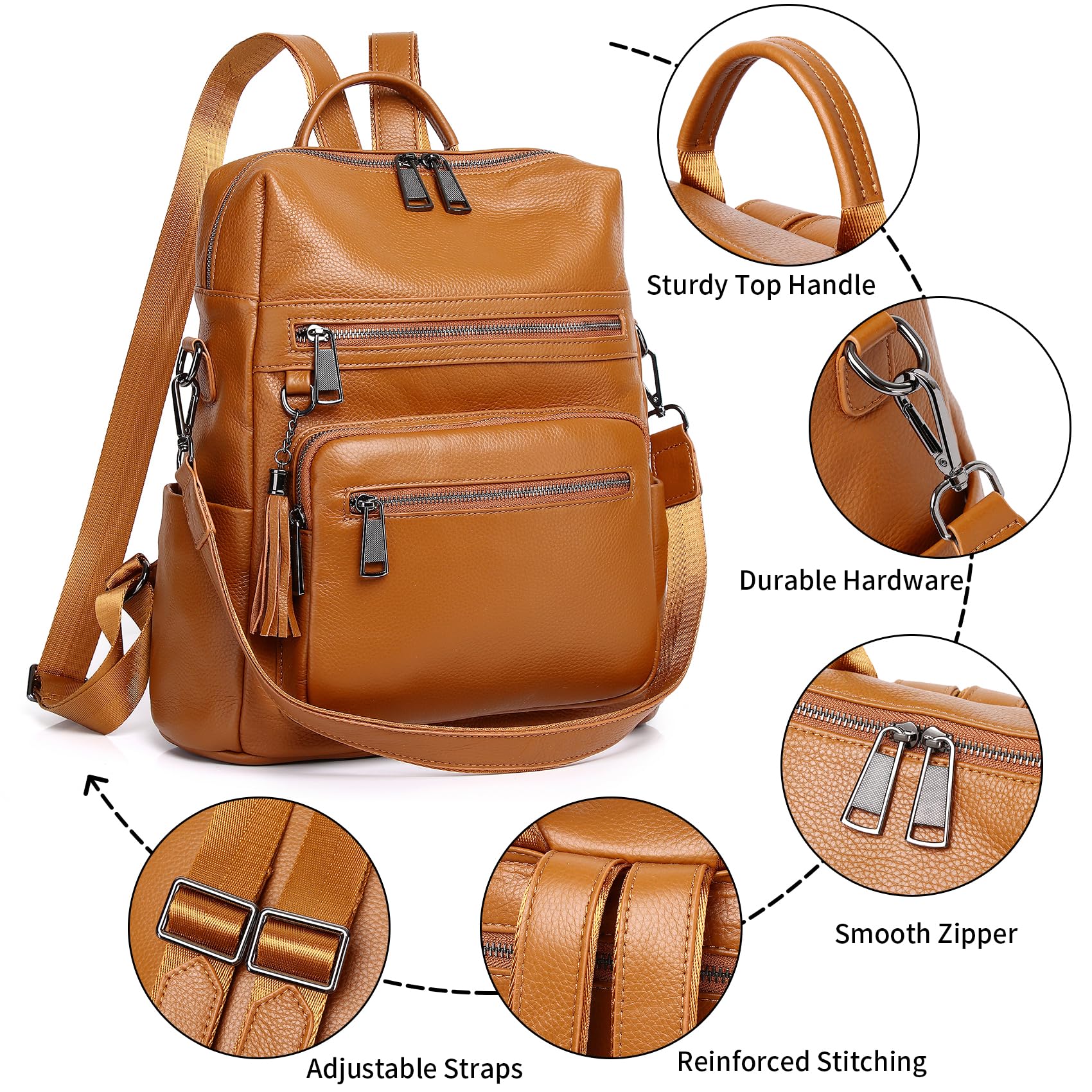 Wesccimo Genuine Leather Backpack Purse For Women