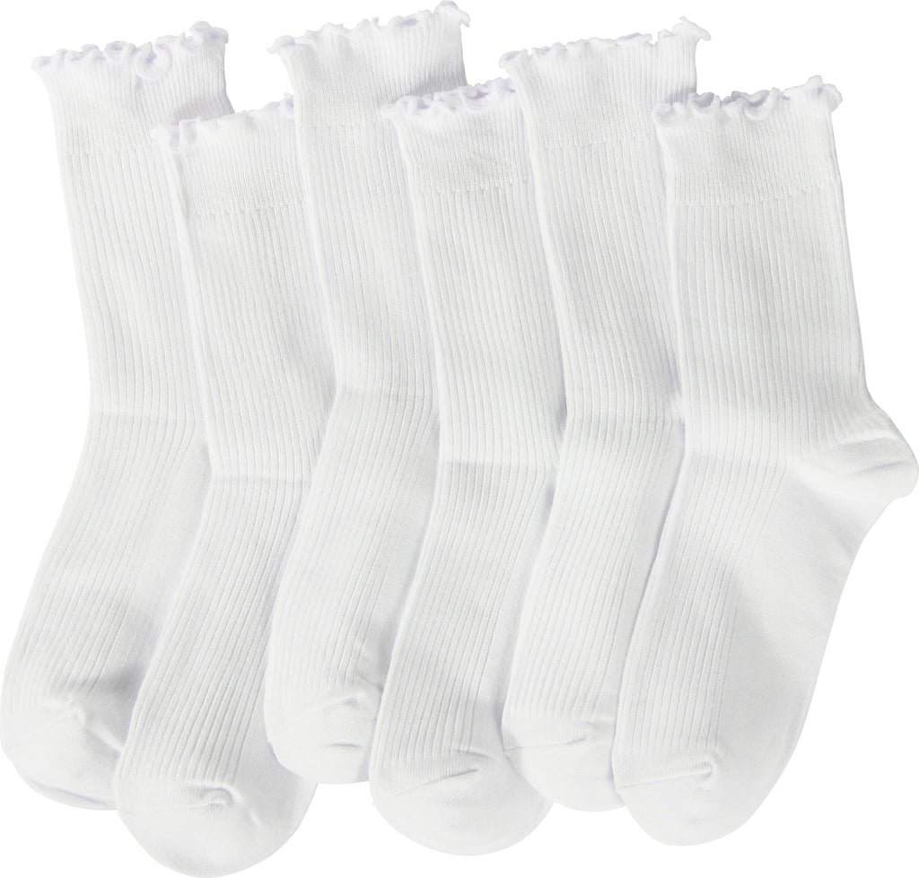 BomKinta Ruffle Socks Women Lightweight Cotton Sock Turn-Cuff Frilly Sock Casual Athletic Crew Socks Gifts White 6 Pairs Size 5-10