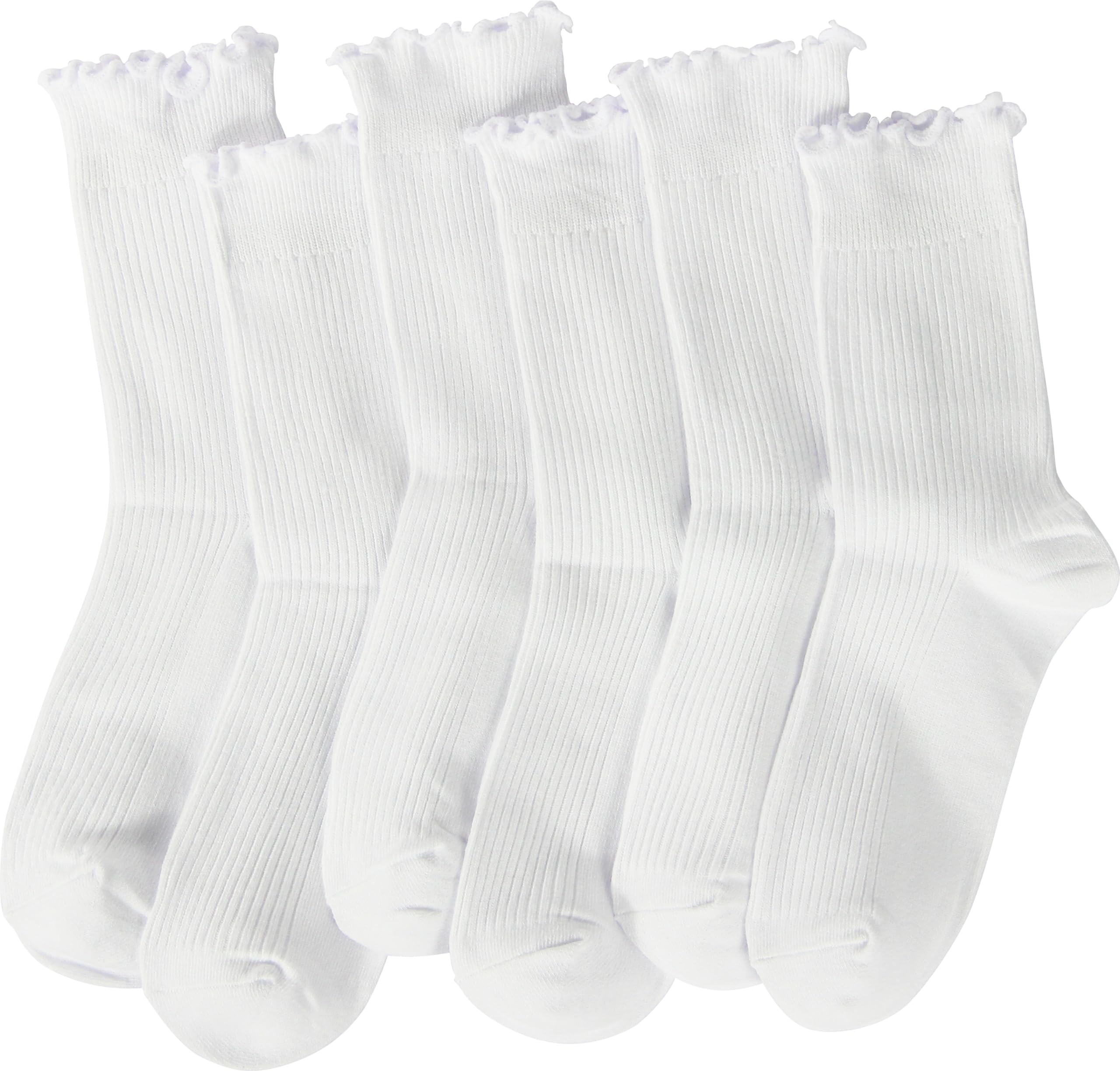 BomKinta Ruffle Socks Women Lightweight Cotton Sock Turn-Cuff Frilly Sock Casual Athletic Crew Socks Gifts White 6 Pairs Size 5-10