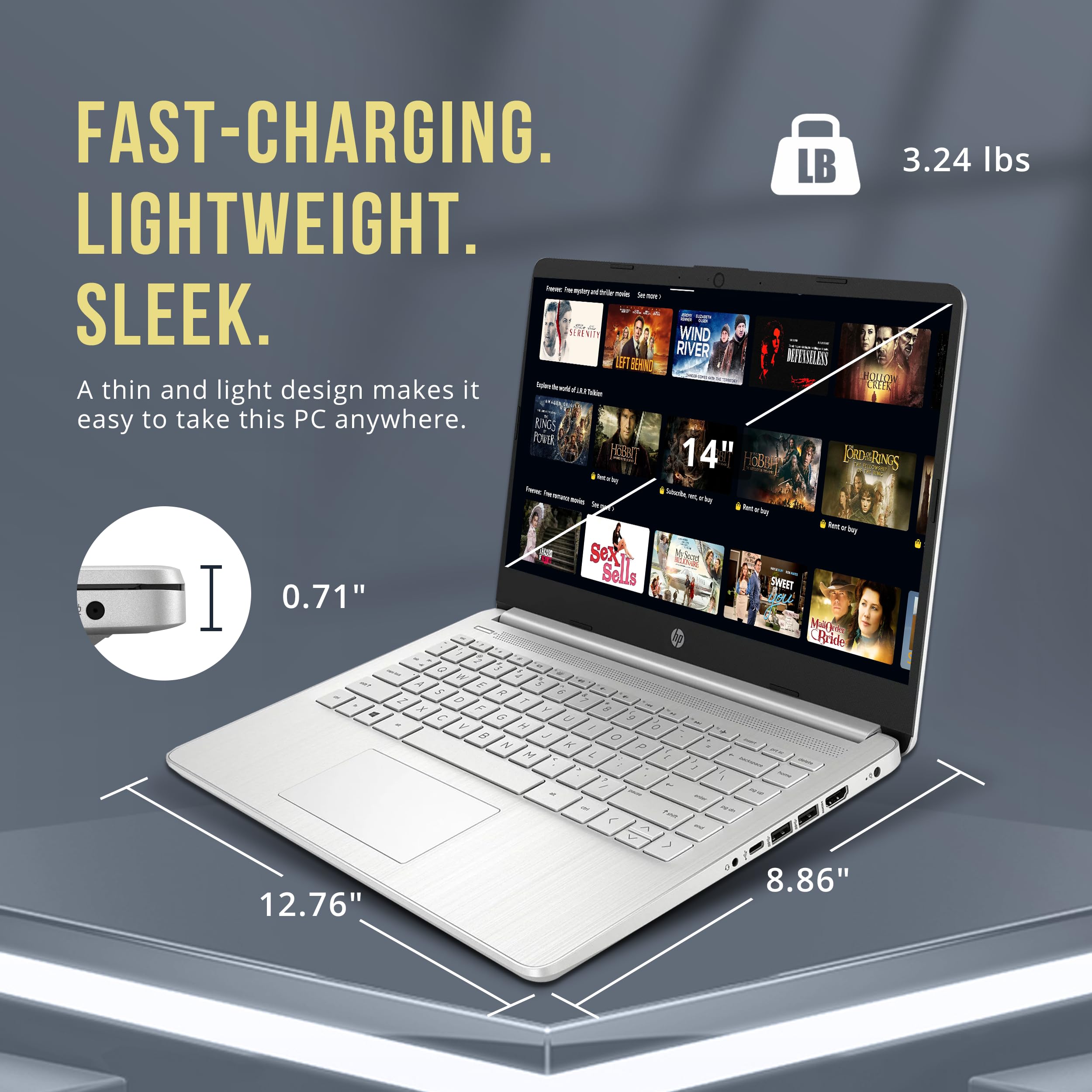HP Stream 14" HD BrightView Laptop, Intel Processor N150, 16GB RAM, 416GB Storage (128GB eMMC + 288GB Docking Station Set), Intel UHD Graphics, 720p Camera, Wi-Fi, 1 Year Office 365, Win 11 S, Silver