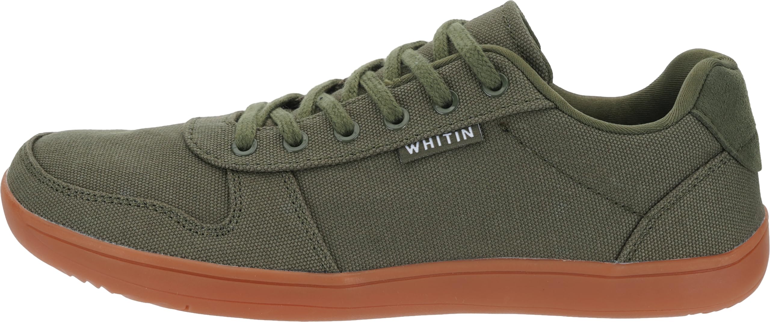 WHITIN Wide Toe Box Barefoot Shoes for Men Canvas Minimalist Zero Drop Sole Sneakers Size 11 11W Walking Training Green Gum 45