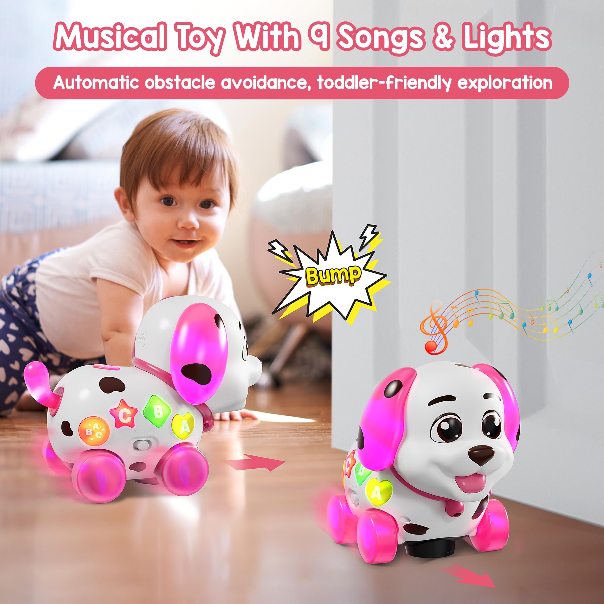 ToddlerCley Musical Puppy Toys for 1 Year Old Girl Gifts, 1st Birthday Gril Gift, Bilingual Baby Toy 6-12-18 Months, Learning Toy for 1 Year Old Boy Present with Sound Light