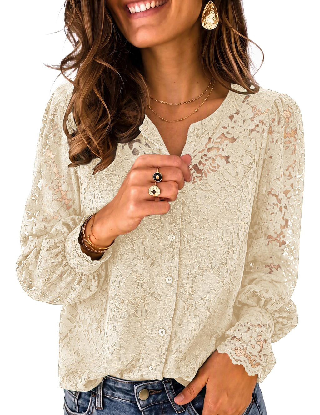 ZEAGOO Women Blouses Dressy Casual Lace Long Sleeve Tops Going Out Tops