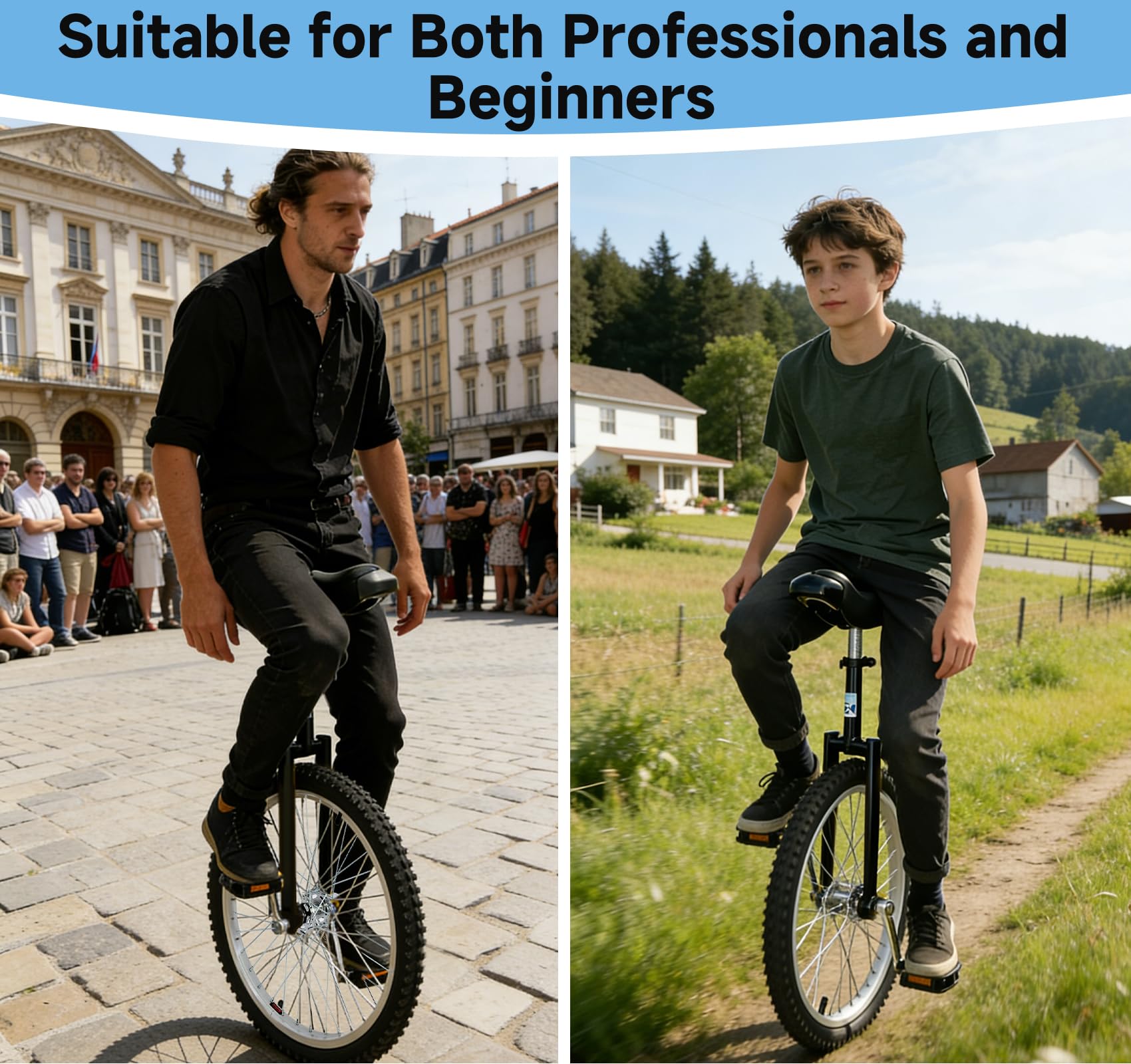 MYOYAY 20 Inch Unicycle,Unicycle for Adults,Mountain Unicycle Height Adjustable,Unicycle with Stand, Anti-Skid Pedal, Indoor Outdoor Sports Fitness Balance Training Fun Exercise Bicycle(Black)