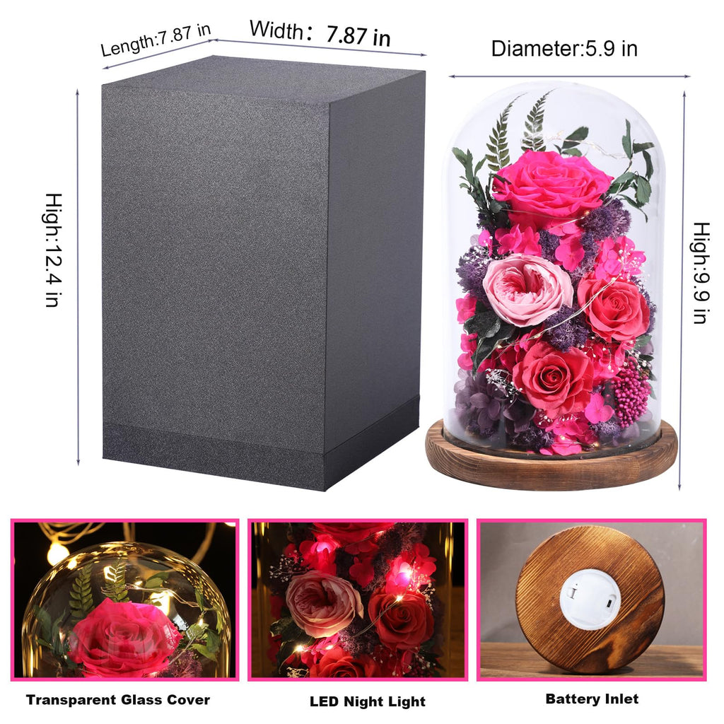 lovenfold Flowers for Delivery Preserved Flowers Rose in Glass Dome,Reddish Rose Forever Flowers Birthday Gifts for Women Mom Grandma Friend Gifts for Her,Home Decor