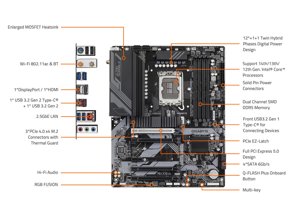 GIGABYTE Z790 D AC LGA 1700 Intel Z790 ATX Motherboard with DDR5, Triple M.2, PCIe 5.0, USB 3.2 Gen2X2 Type-C, 2.5GbE LAN, PCIe EZ-Latch, Multi-Key