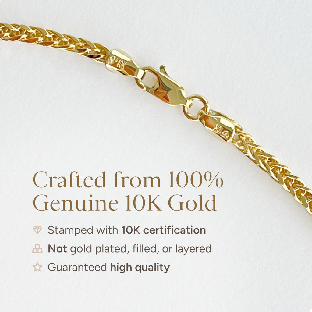 JEWELHEART 14K Gold Square Wheat Chain Necklace - 3.2mm Braided Yellow Gold Necklace For Men Foxtail Gold Chain Diamond Cut Real Gold Chain Pendant Necklace For Women with Lobster Clasp 24"