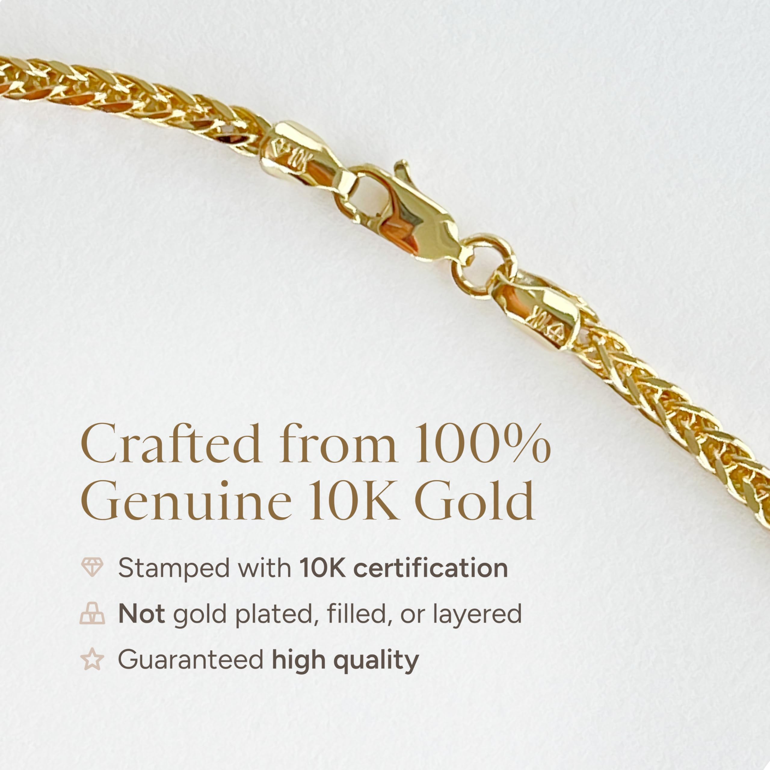 JEWELHEART 14K Gold Square Wheat Chain Necklace - 1.7mm Braided Thin Yellow Gold Chain Dainty Gold Necklace Diamond Cut Real Gold Chain Necklace For Women with Lobster Clasp 20"