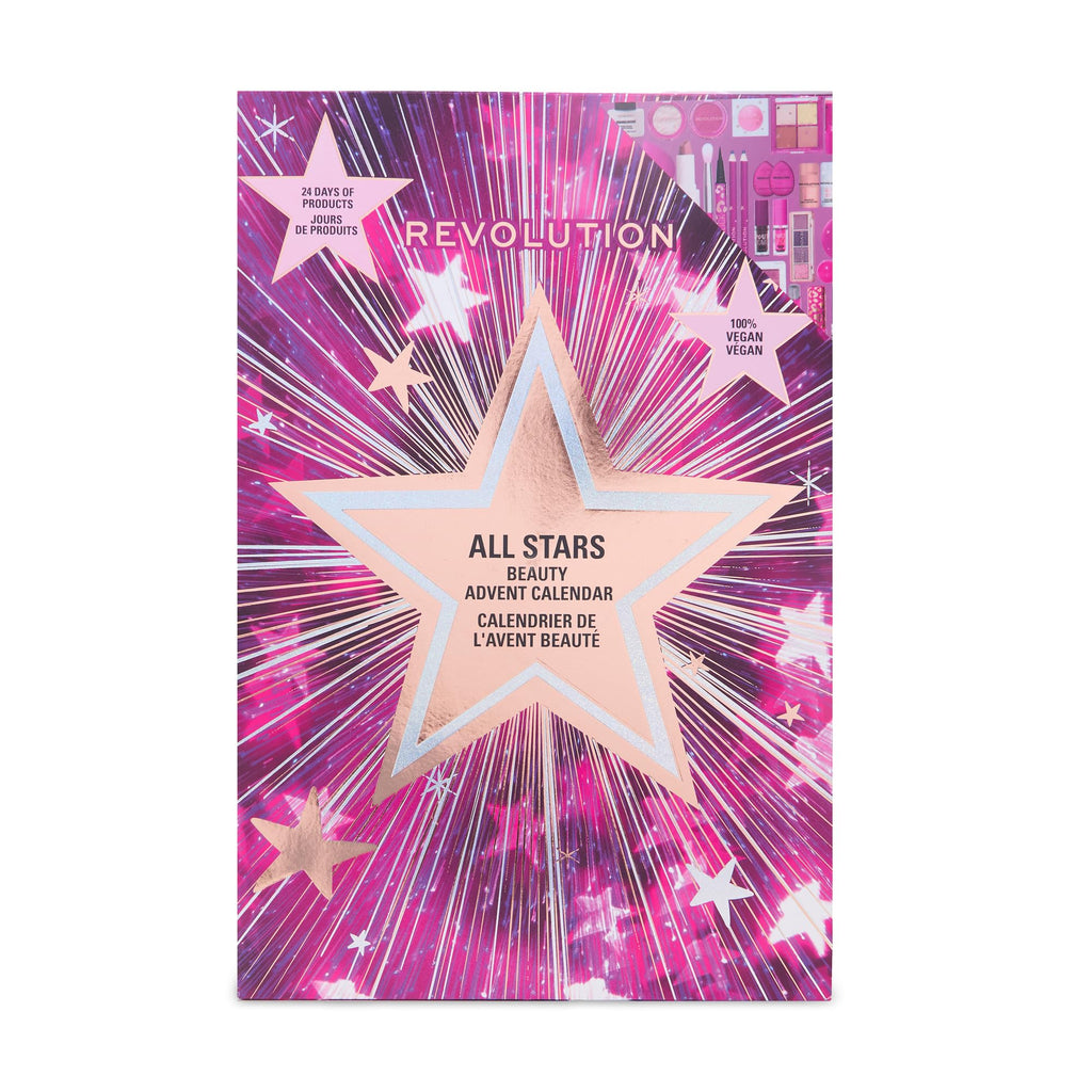 Revolution Makeup Advent Calendar, 24-Piece Beauty Gift Set for Lips, Eyes, & Face, Features Essential Cosmetics & Tools, Vegan & Cruelty-Free