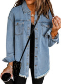 Dokotoo Womens Washed Boyfriend Oversized Lapel Button Up Long Sleeve Denim Trucker Jacket Distressed Ripped Denim Jackets Fashion Distressed Jean Jacket for Women Sky Blue S