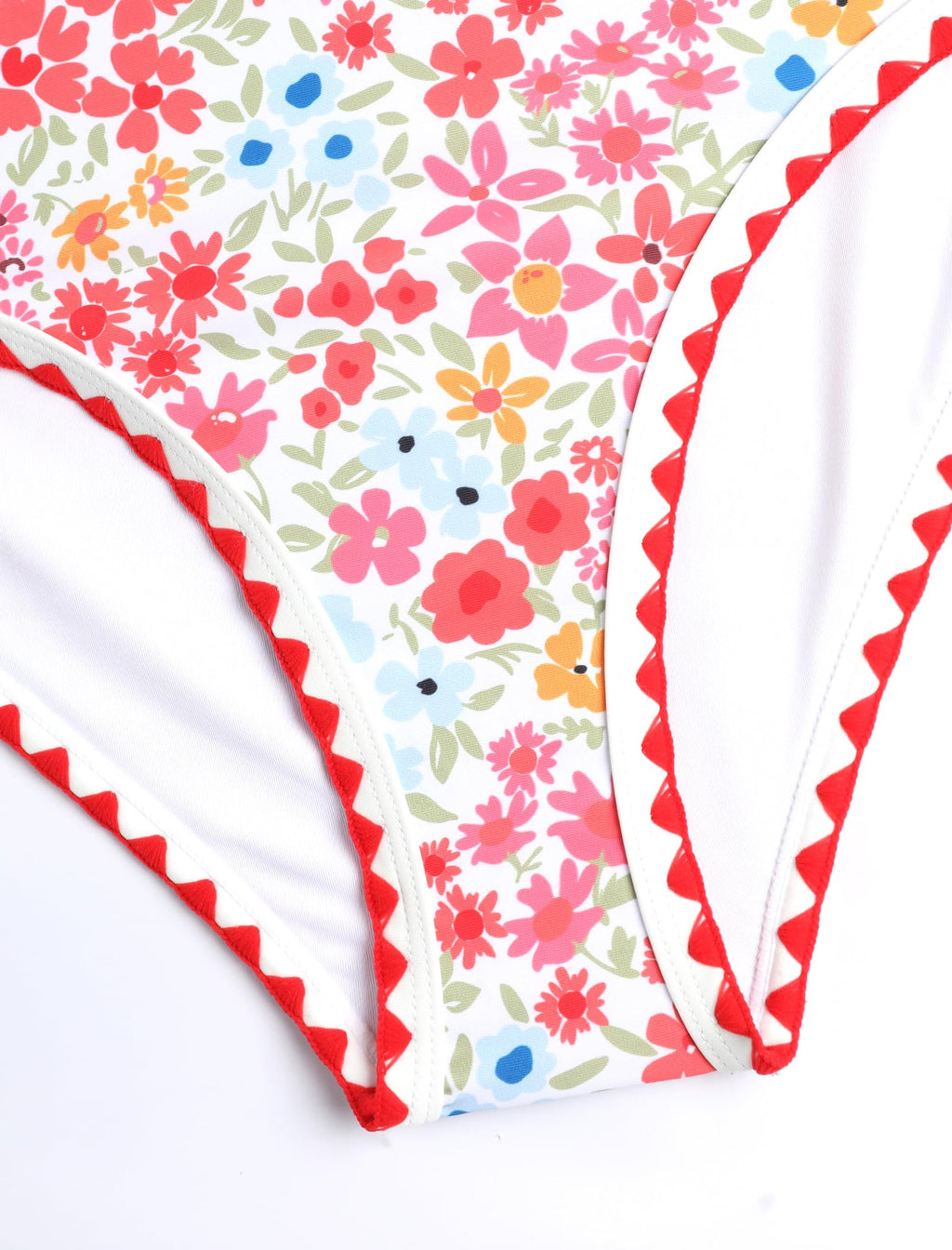 ZAFUL Womens High Waisted Bikini Sets Floral Print Whip Stitch Two Piece Swimsuit Crisscross Tie Back Bathing Suits 2026 Red Large