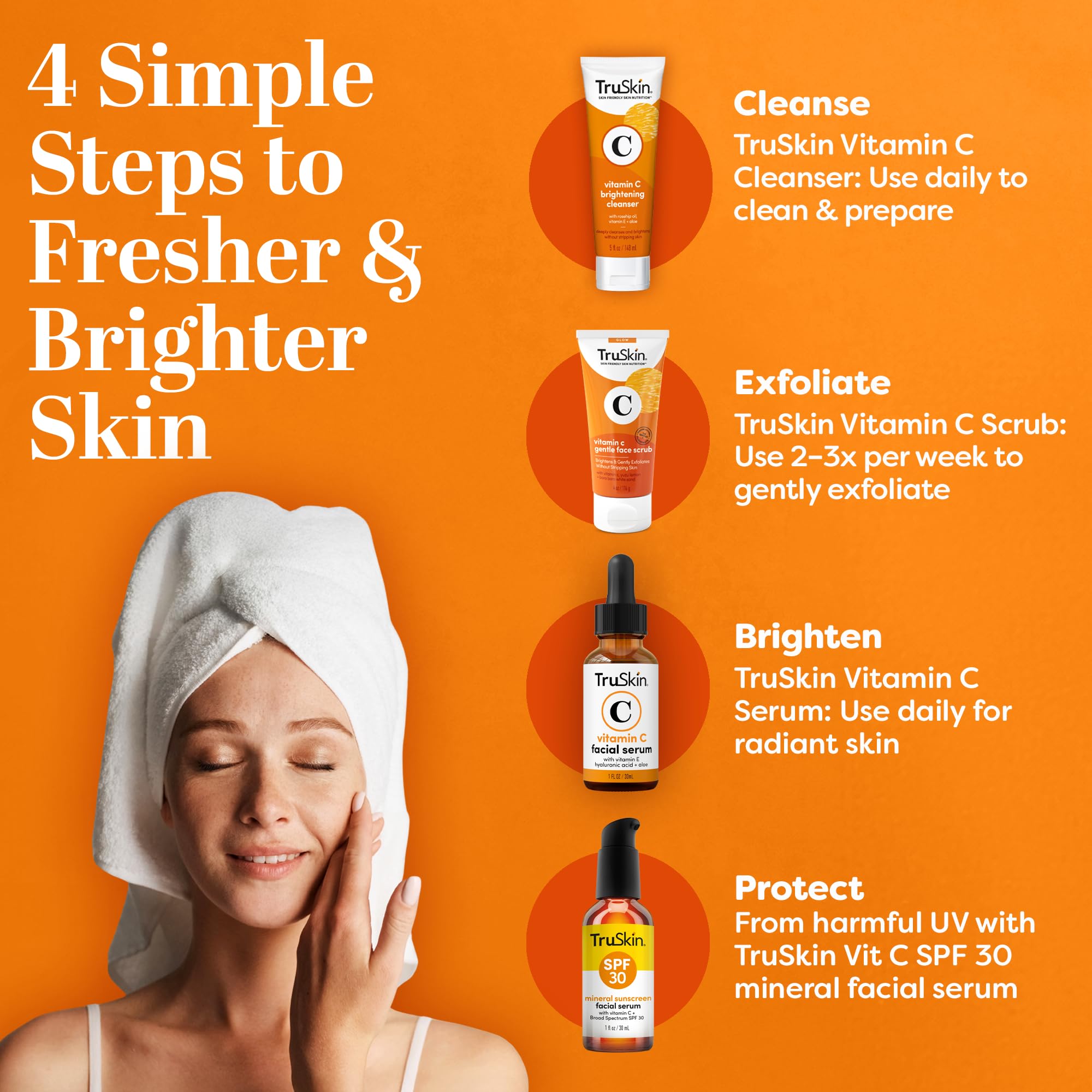 TruSkin Vitamin C Face Scrub & Face Exfoliator - Brightening Facial Scrub with Bora Bora White Sand & Yuzu Lemon - Smooths Texture and Reveals Softer-Looking Skin, 4 fl oz