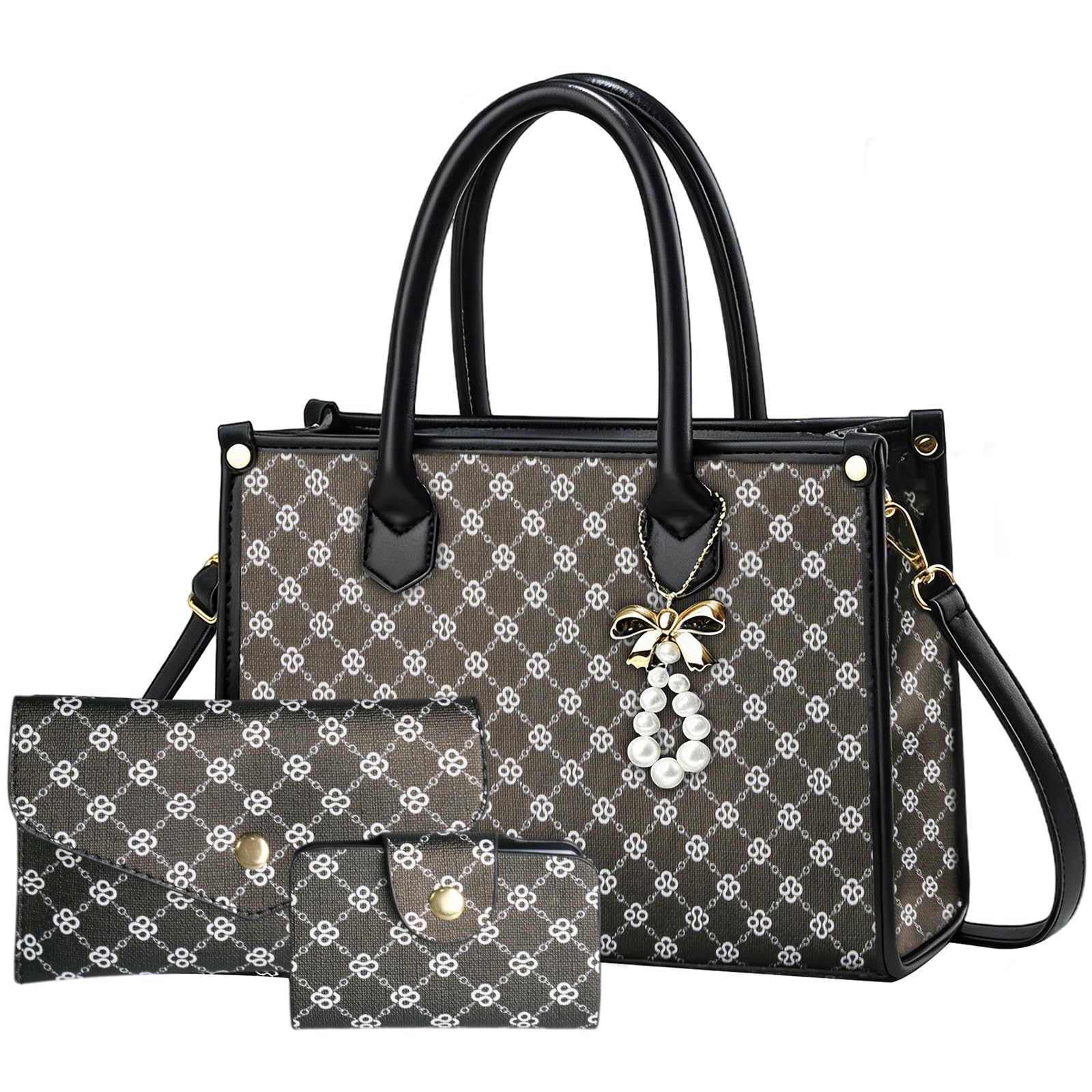 Women's Handbags Fashion, 3PCS Top Handle Bags for Women, Handbags Tote Shoulder Purse Set PU Leather Satchel Bag Adjustable Strap Work with Zippe (black)