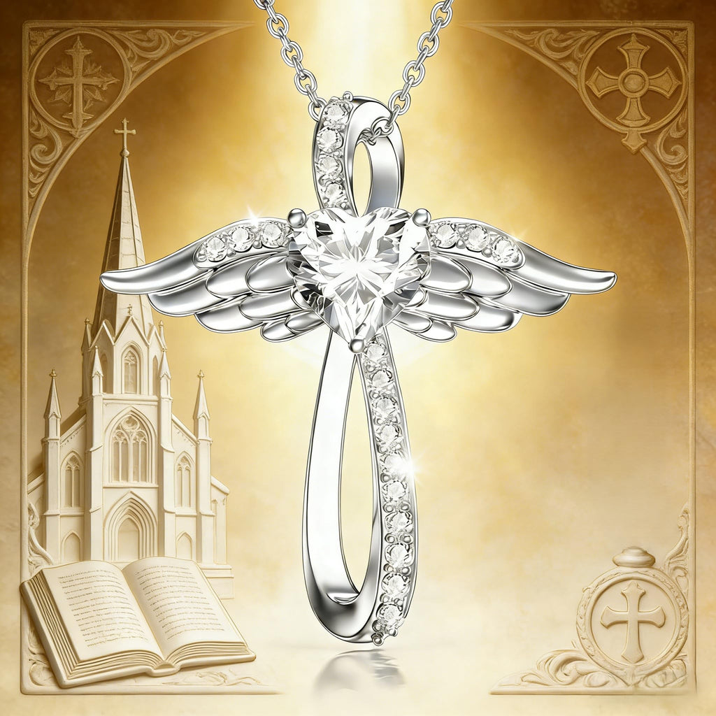 WTYIM Moissanite Diamond Cross Necklace for Women Angel Wings Necklace for Mom 14K Gold Plated Sterling Silver 1CT Moissanite Diamond Infinity Cross Necklaces Mother Jewelry Mothers Birthday Christmas Valentines Day Gifts for Mom Women Wife