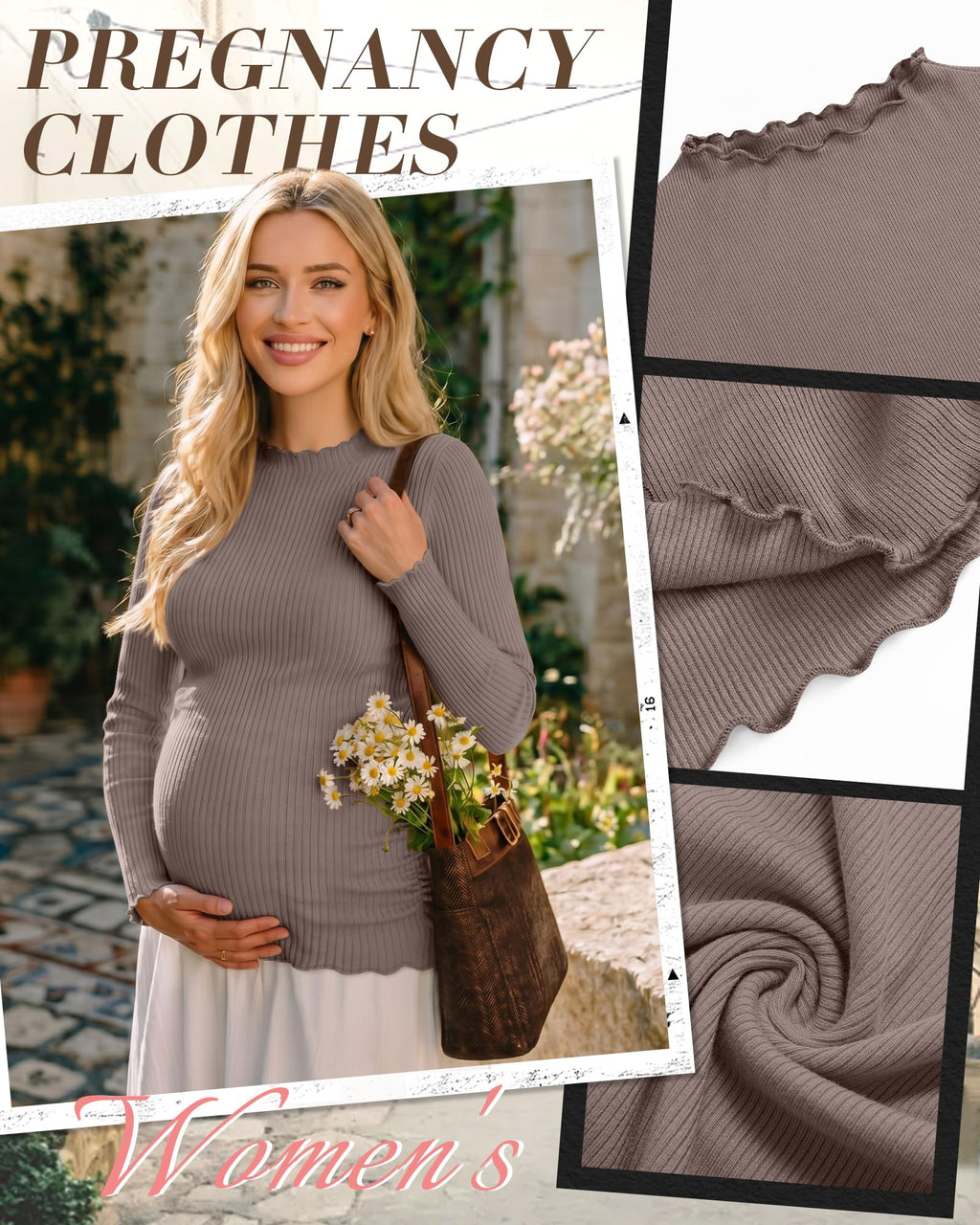 Huukeay 3 Pack Women's Ribbed Maternity Tops, 3-Color, Small