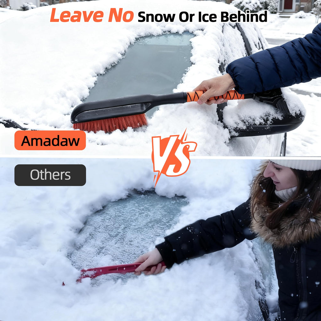 AMADAW 27" 2-in-1 Snow Brush and Ice Scrapers for Car Windshield [Military-Grade Rugged Durability] Removable for Easy Storage, Suitable for Sedans, SUVs and Trucks（Orange）