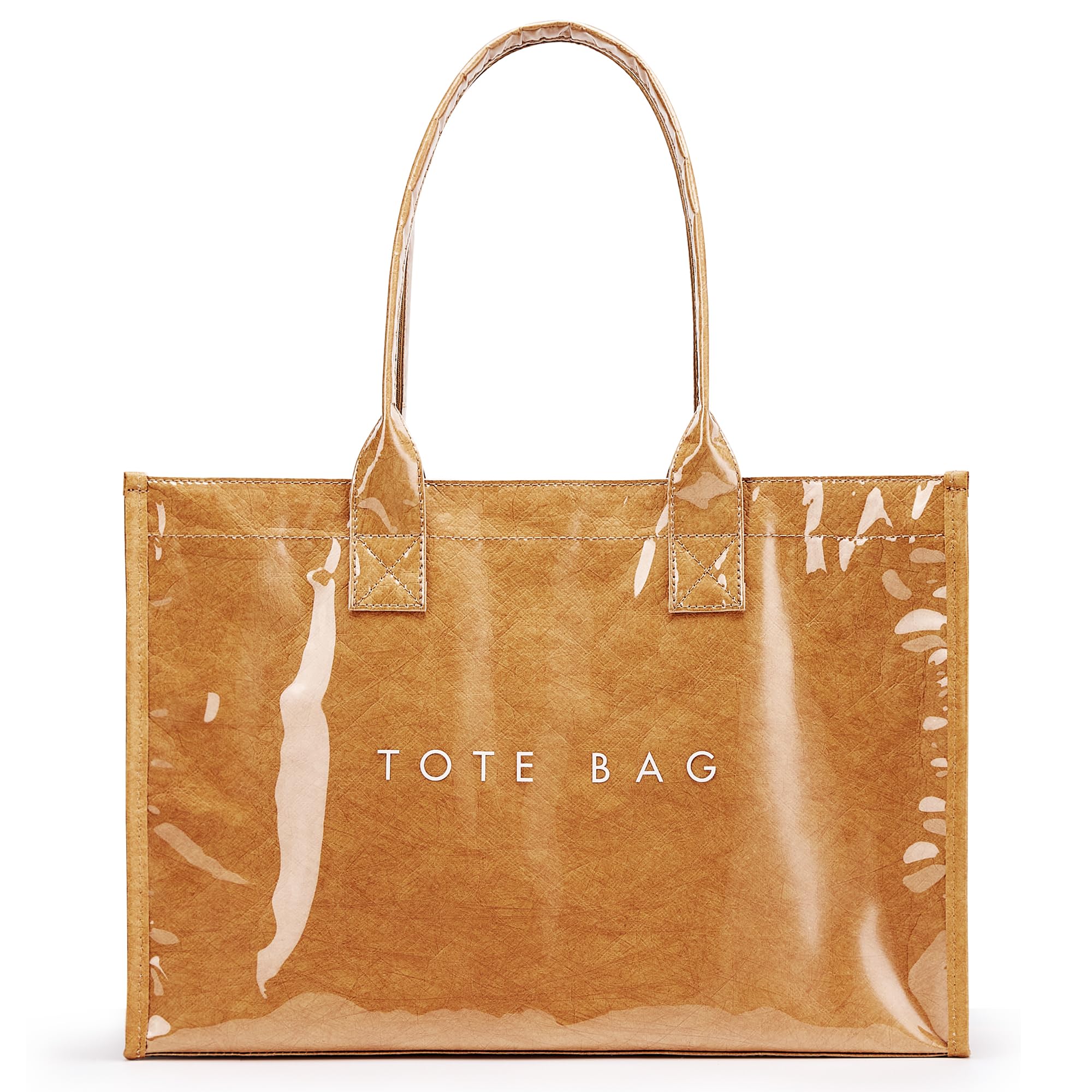 KALIDI PVC Tote Bag Women’s Kraft Paper Work Handbags Purses with Top Handle,Brown