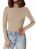 PRETTYGARDEN Women's Turtleneck Long Sleeve Shirts 2026 Fall Basic Tees Ribbed Fitted Tops Thermal Layering Knit Top Clothes (Apricot,Medium)