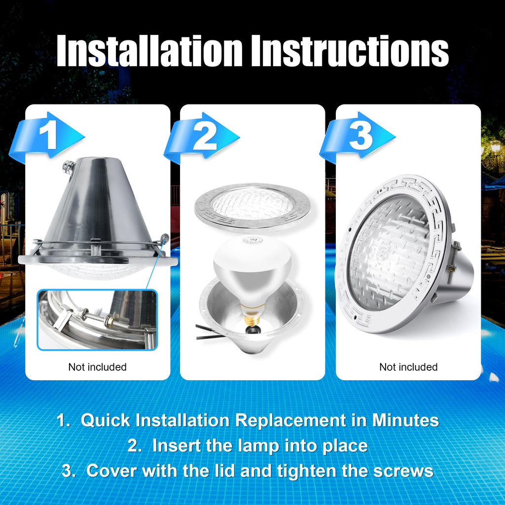 Zenhagu 500W R40 120V Pool Lights Bulb for Inground Pool & Spa – 3000K Warm White, E26 Base, High-Power, Compatible with Pentair & Hayward Fixtures, 3,000-Hour Lifespan (2 Pack)