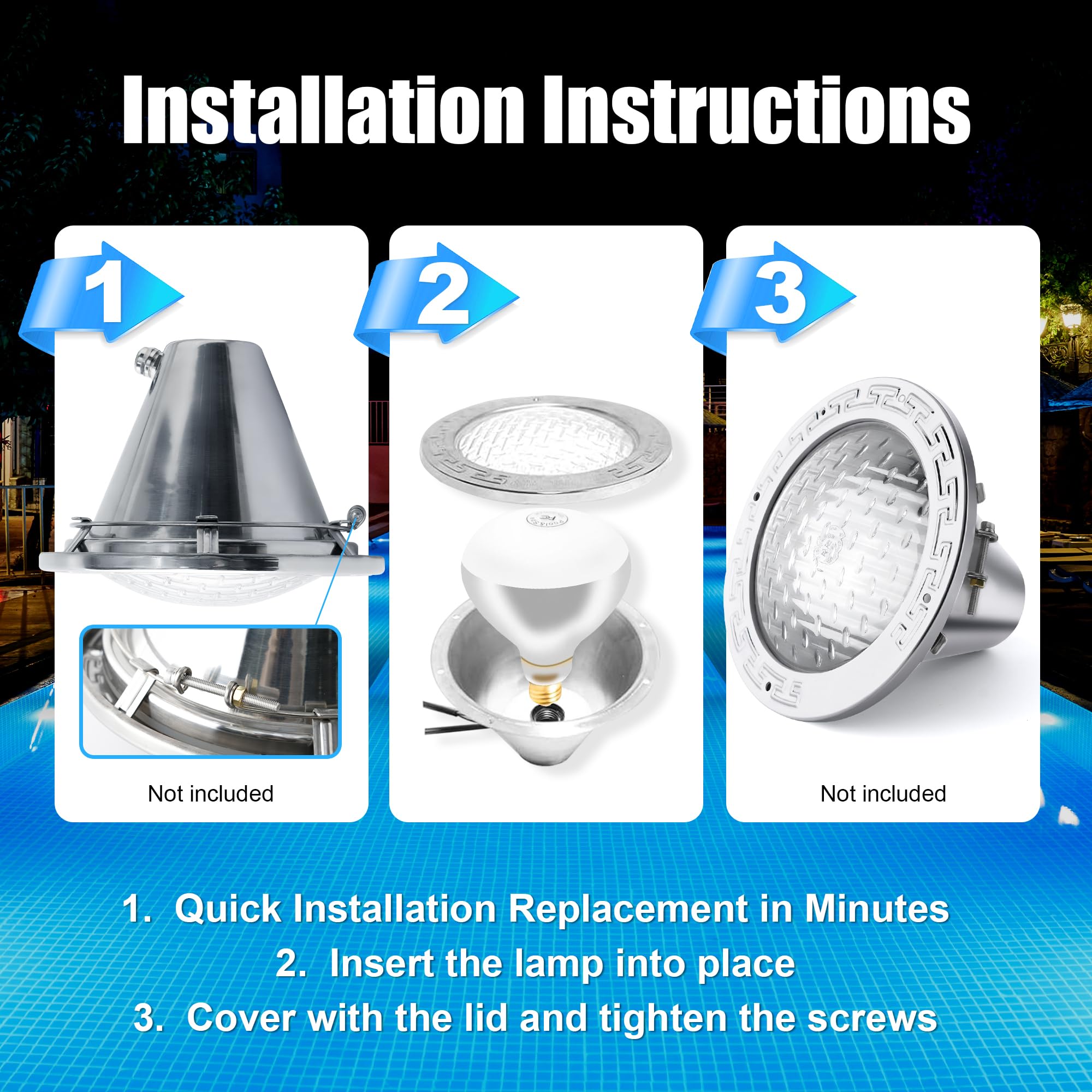 Zenhagu 500W R40 120V Pool Lights Bulb for Inground Pool & Spa – 3000K Warm White, E26 Base, High-Power, Compatible with Pentair & Hayward Fixtures, 3,000-Hour Lifespan (2 Pack)
