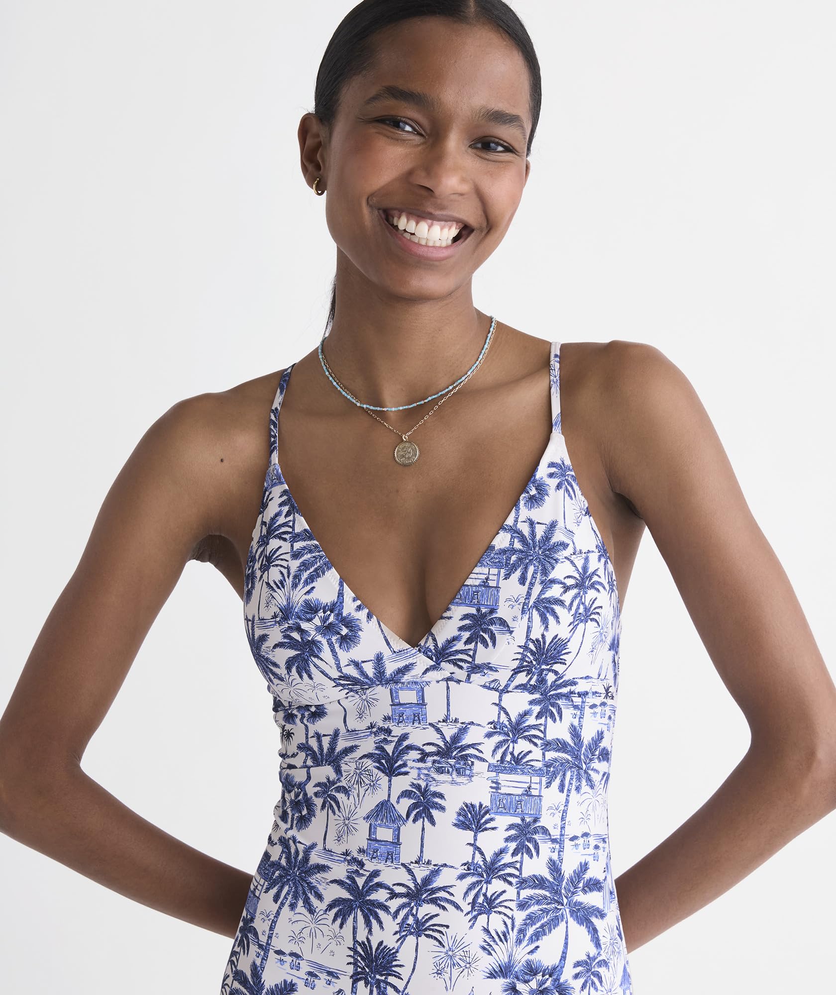 vineyard vines Sconset One-Piece, Beach Navy Print, XS