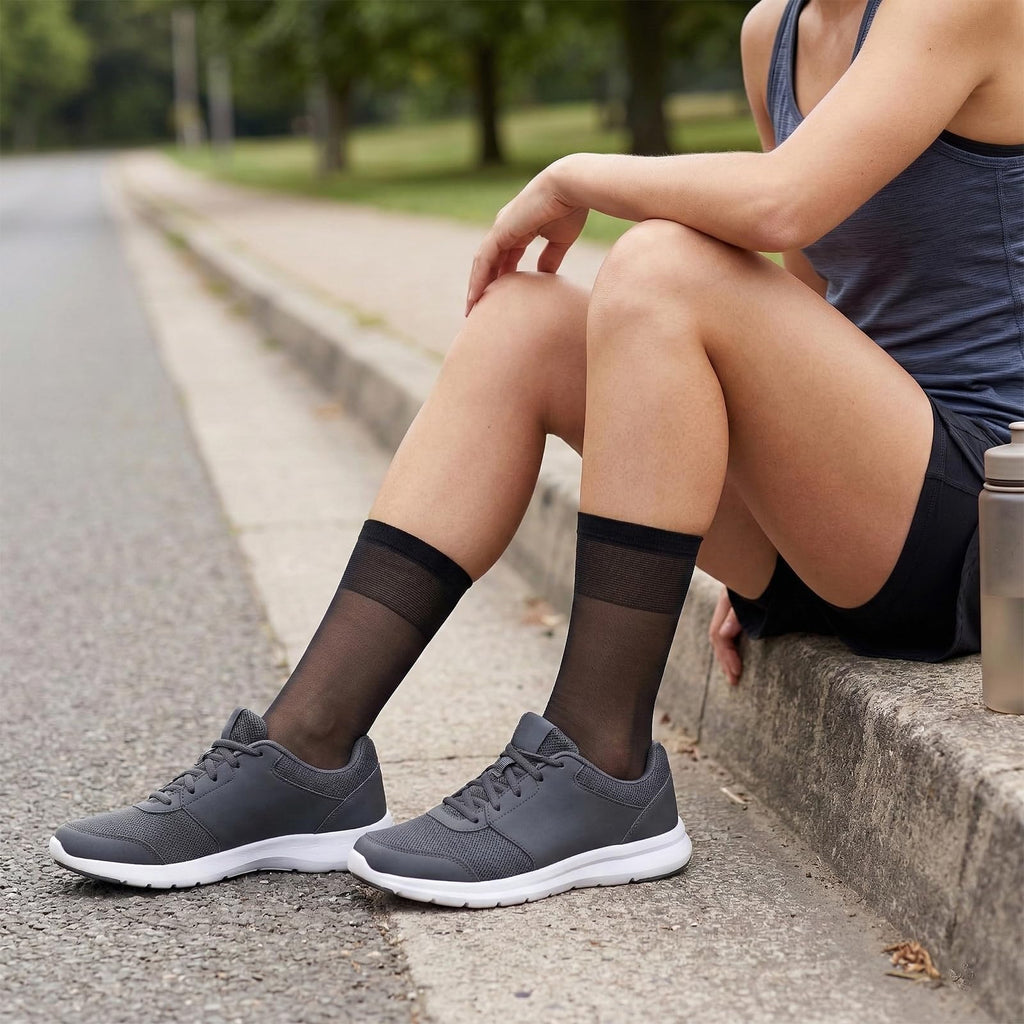 Qulkws 6 Pairs Black Women's Ankle Sheer Nylon Socks, Summer Ultra Thin Cool See Through Silk Socks for Women, Summer Thin Soft Tight Hosiery Reinforced Toe Stylish Socks