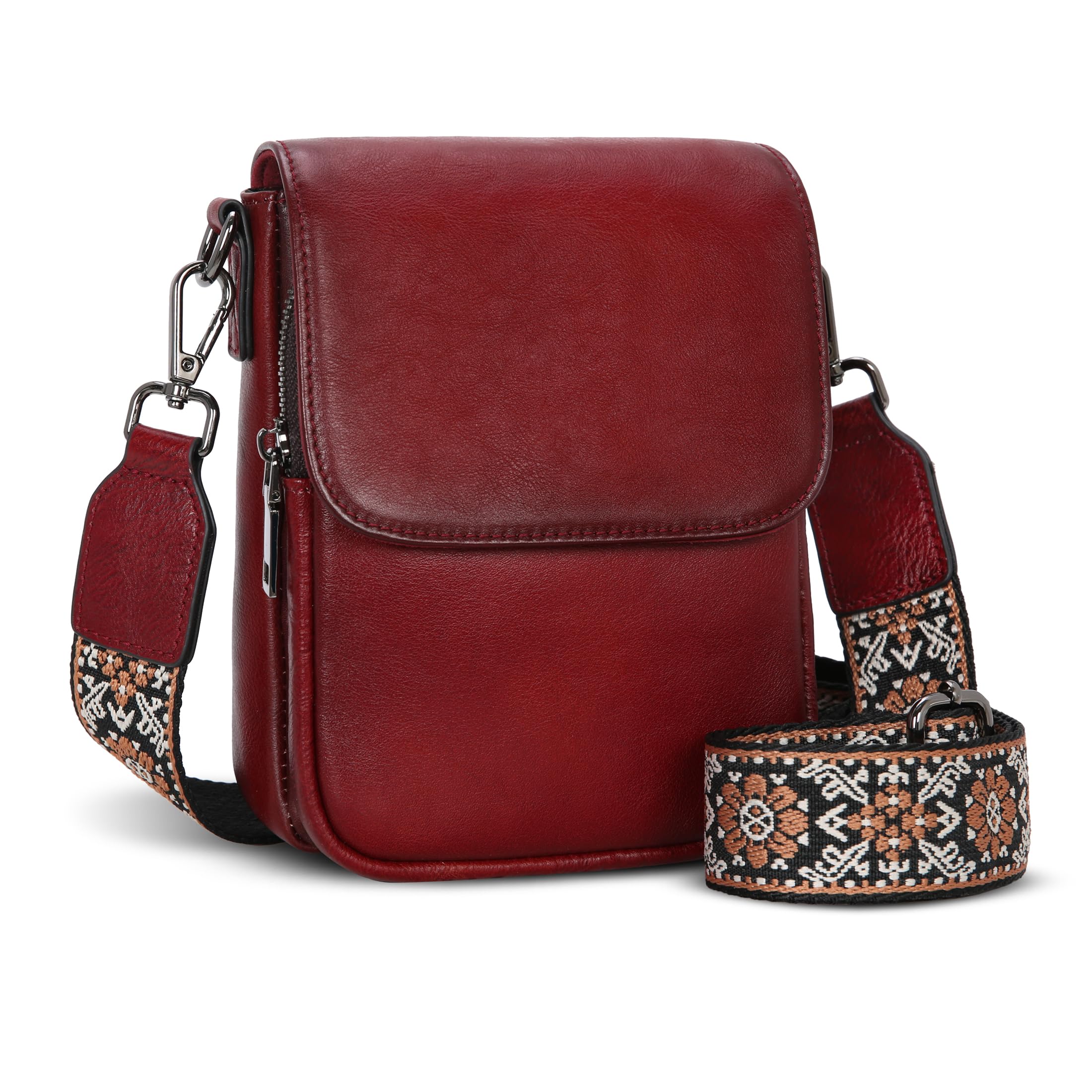 HESHE Small Leather Crossbody Bag for Women RFID Phone Purse with Card Slot