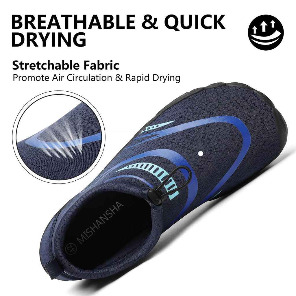 Mishansha Barefoot Shoes for Men Lightweight Water Shoes Men Quick Dry Swim Aqua Five Toe Beach Shoes Blue Black-E0153 13.5 Women/11.5 Men