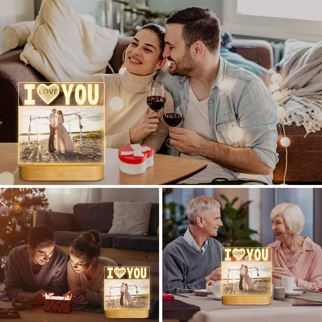 Attivolife I Love You Picture Frame for Women, Light up Photo Frame with LED Night Light, Gifts for Couple Husband Wife Men Wedding Anniversary Present