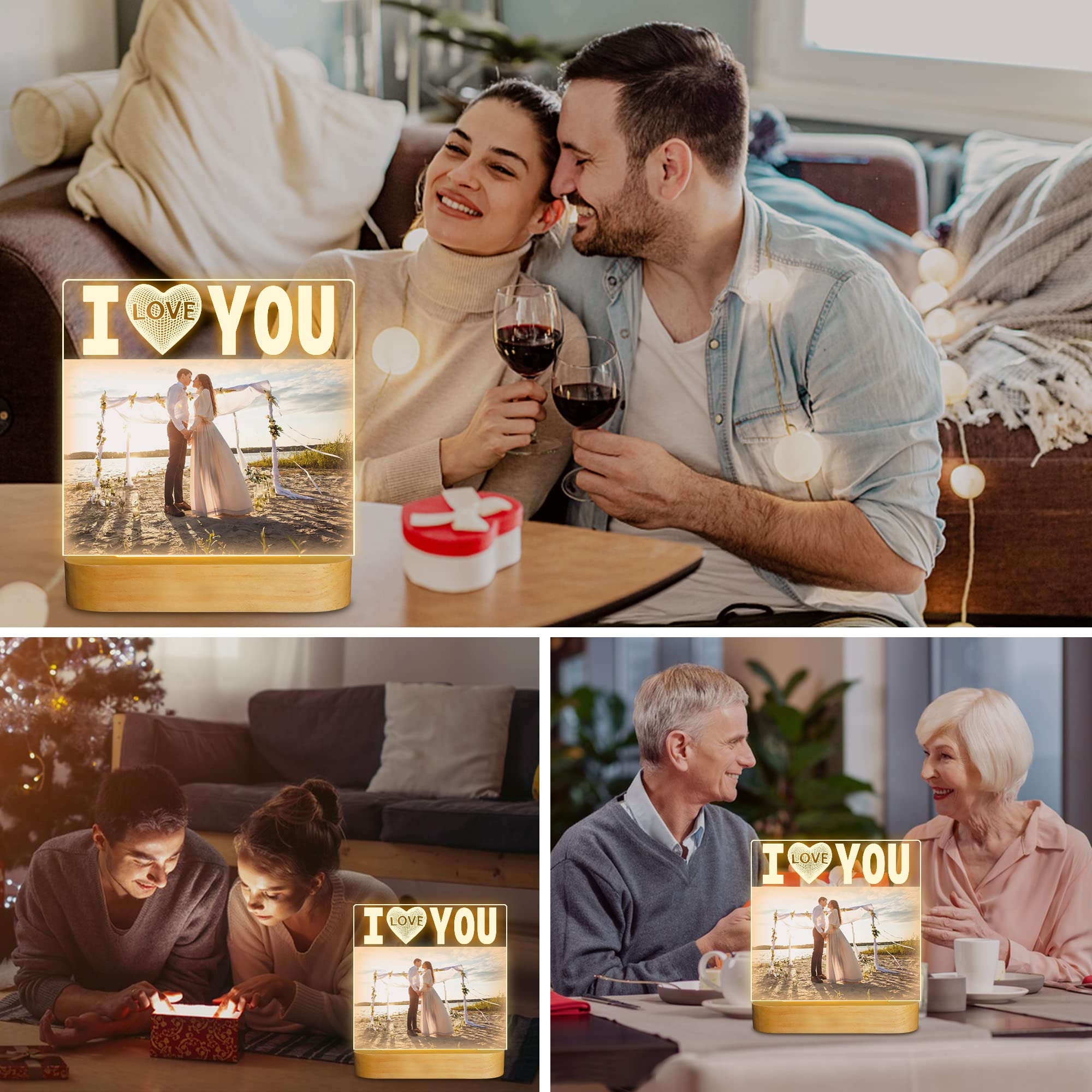 Attivolife I Love You Picture Frame for Women, Light up Photo Frame with LED Night Light, Gifts for Couple Husband Wife Men Wedding Anniversary Present