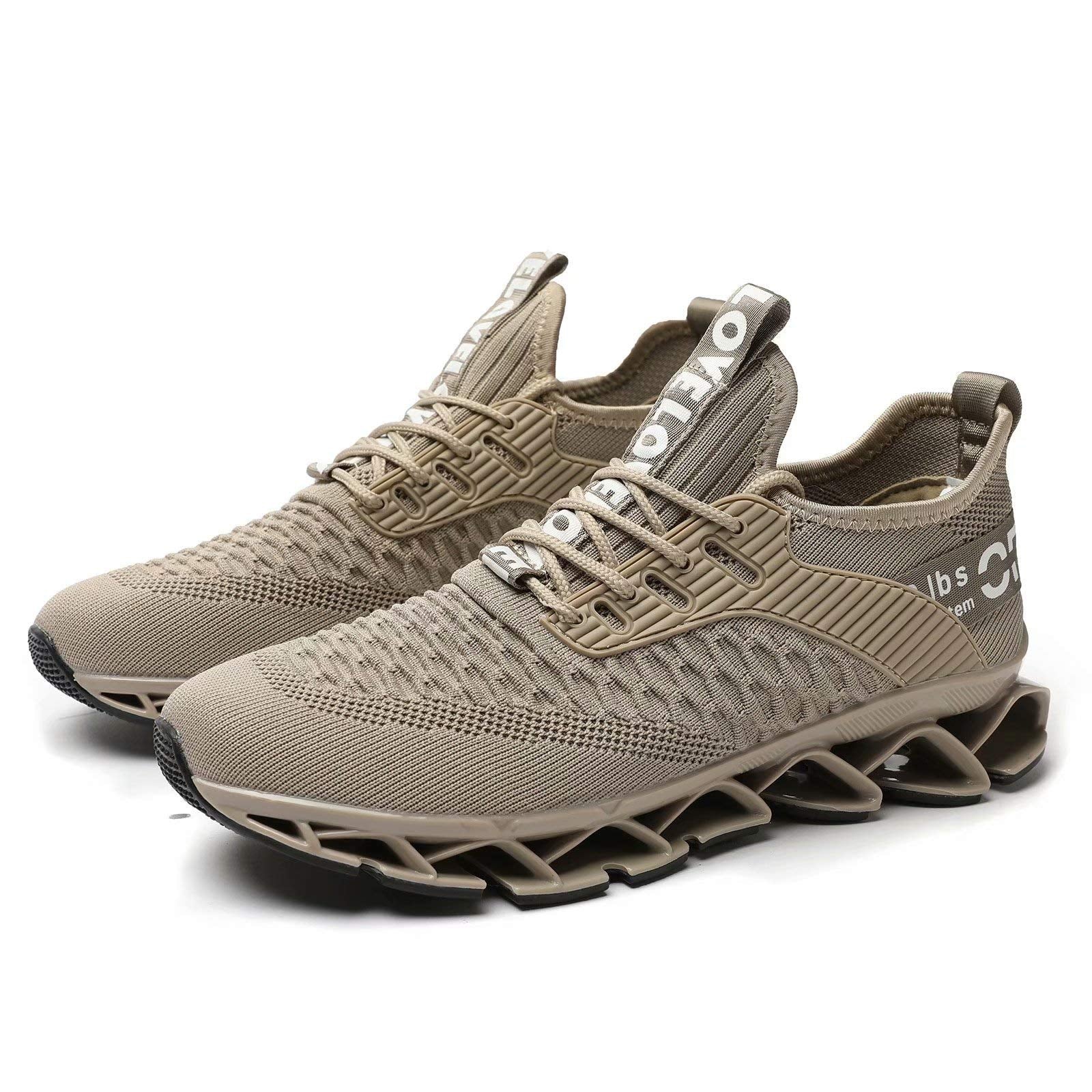 Chopben Men's Running Shoes Blade Non Slip Fashion Sneakers Breathable Mesh Soft Sole Casual Athletic Lightweight Walking Shoes Beige 6.5