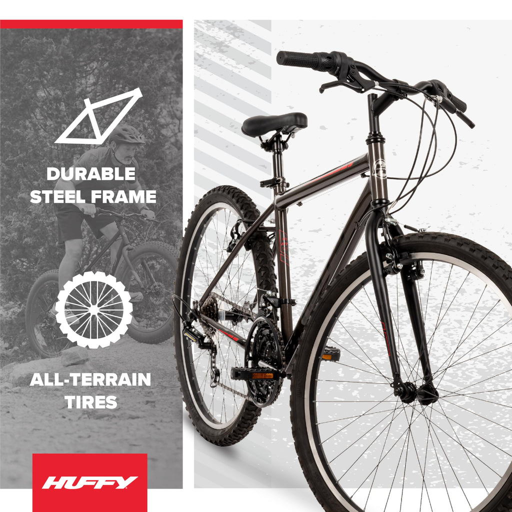 Huffy North Peak 26-Inch Men's Mountain Bike, Durable Hi-Ten Steel Frame, 15-Speed Twist Shifter, Front and Rear Linear-Pull Brakes, All-Terrain Tires, Padded ATB Saddle