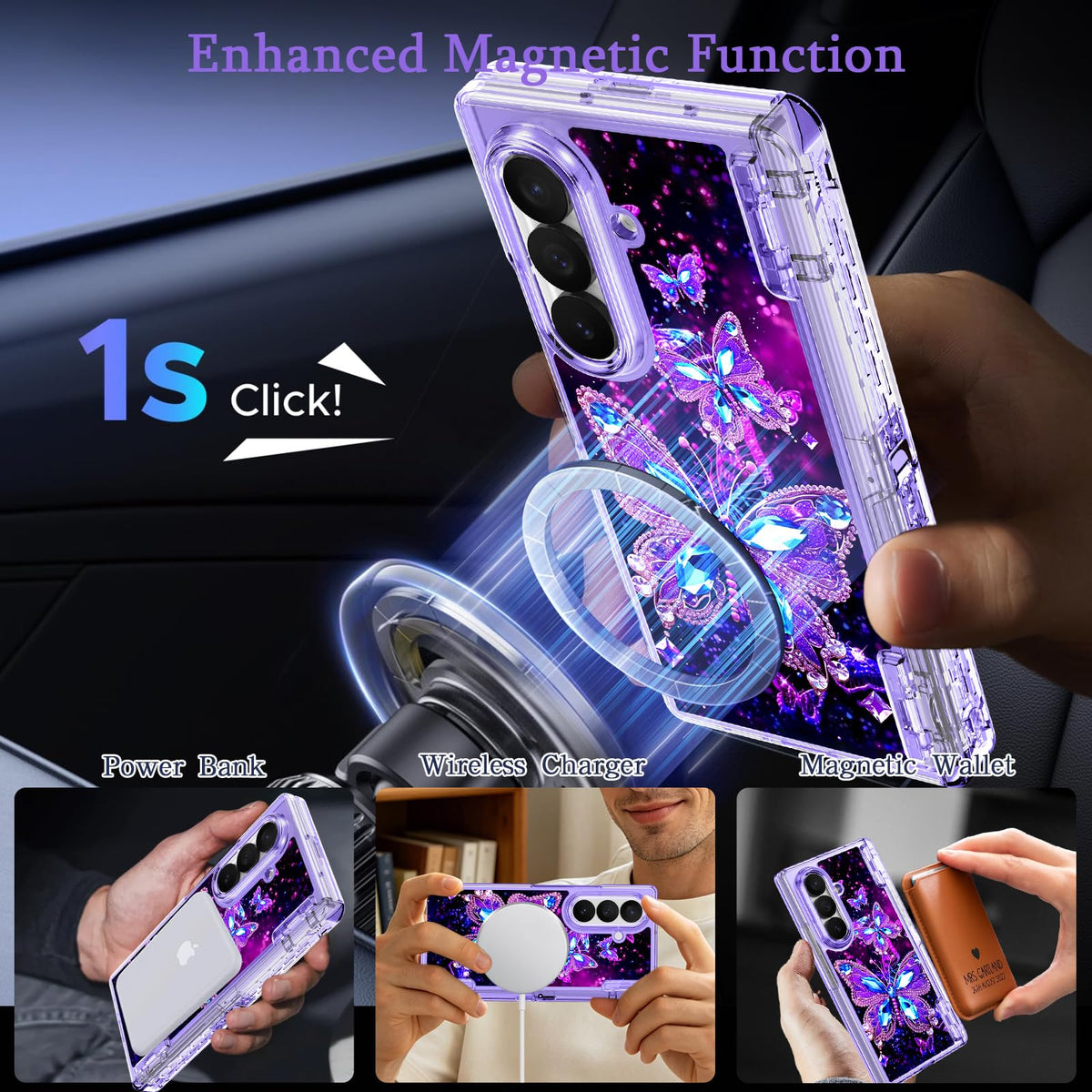 Miqala for Galaxy Z Fold 8 Ultra Case,[Glow in The Dark][Compatible with Magsafe][Hidden Stand][Built-in Screen Protector][Hinge Protection] Slim Case for Samsung Galaxy Z Fold 8 Ultra,Butterfly