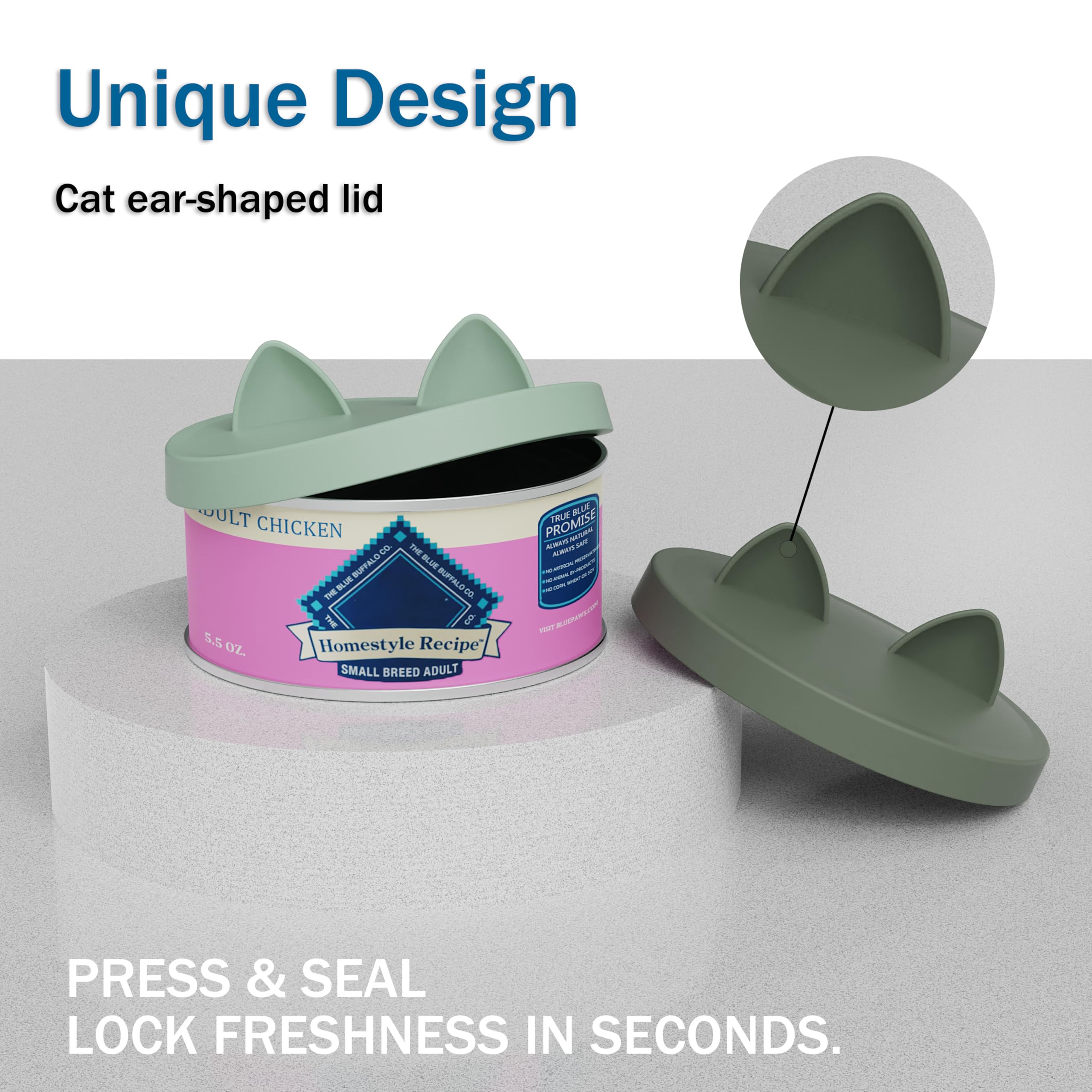 OHMO 2 Pack Pet Food Can Lids, (3.3 in / 85mm) Silicone Pet Food Can Lids Covers for 5.5 oz Cat and Dog Food Cans, Camo&Light Green
