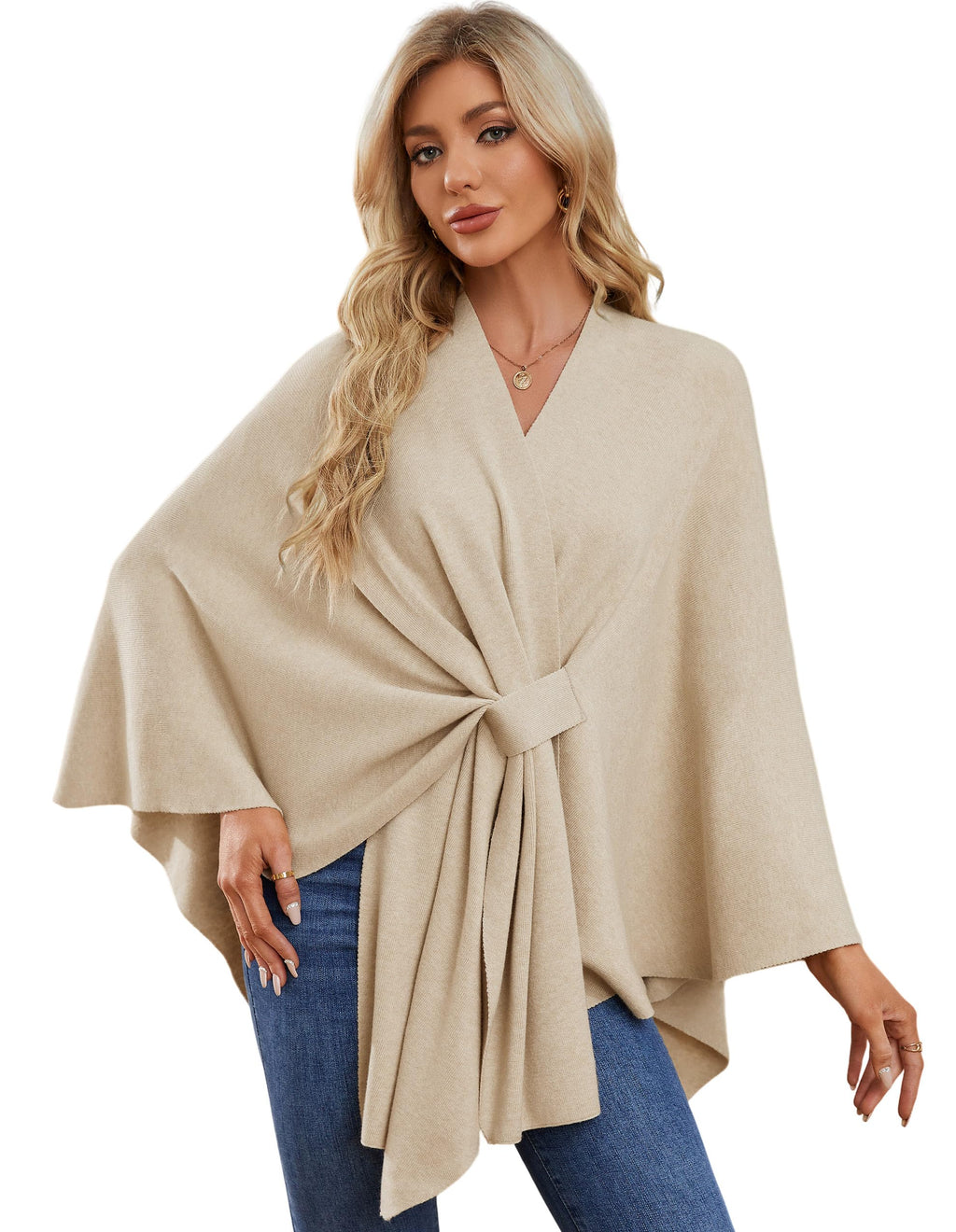 PULI Women's Elegant Shawl Wraps Soft Open Front Poncho Sweater for Spring Fall Winter Barley Twist