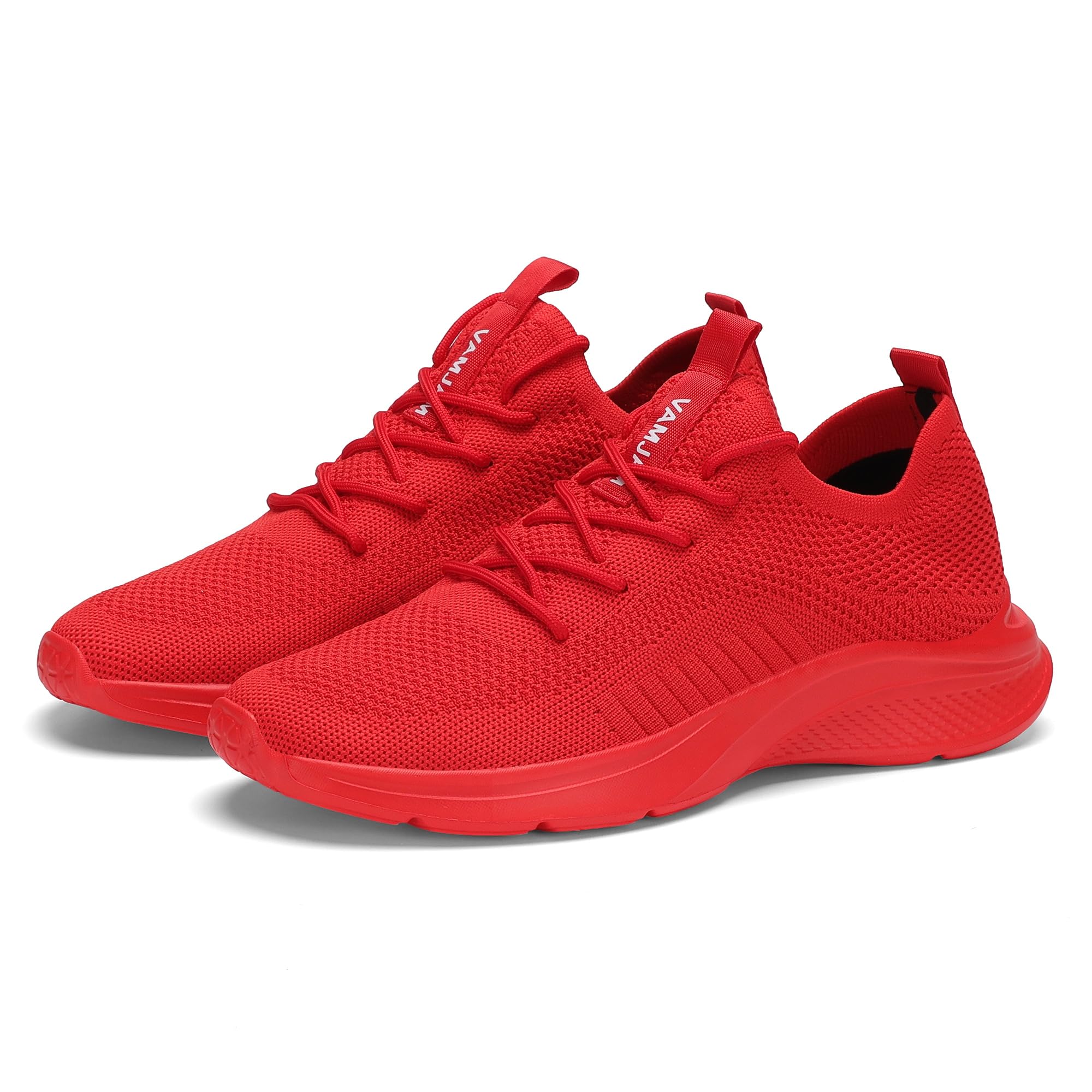 VAMJAM Men's Running Shoes Fashion Sneakers - Lightweight Breathable Flying Knitting Lace Up Mesh Walking Shoes Workout Casual Sports Shoes All Red Size 12
