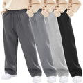 LessonZoo 4 Pack Boys Baggy Sweatpants Straight Leg Open Bottom Casual Pants Basic Elastic Waist Athletic Kids Joggers(Dark Gray, Light Gray, Gray, Black,Large)