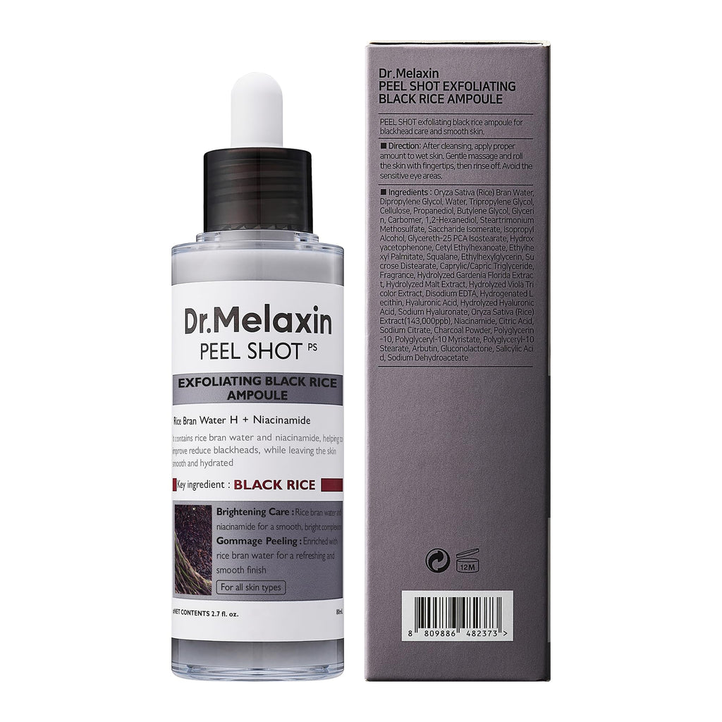Dr.Melaxin Peel Shot Glow Rice Peeling Ampoule 80ml Daily Soft Exfoliating Face and Body Scrub Dead Skin Cells Blackhead Remover for All Skin Types korean skin care