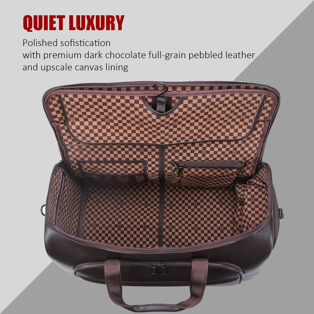 STAR VISTA Voyager-03 Luxury Convertible Garment Duffel Bag, Full Grain Pebbled Leather, Premium Canvas Lining, 22x12x12 Inch Carry-On, with Backpack Mode, Shoe Compartment