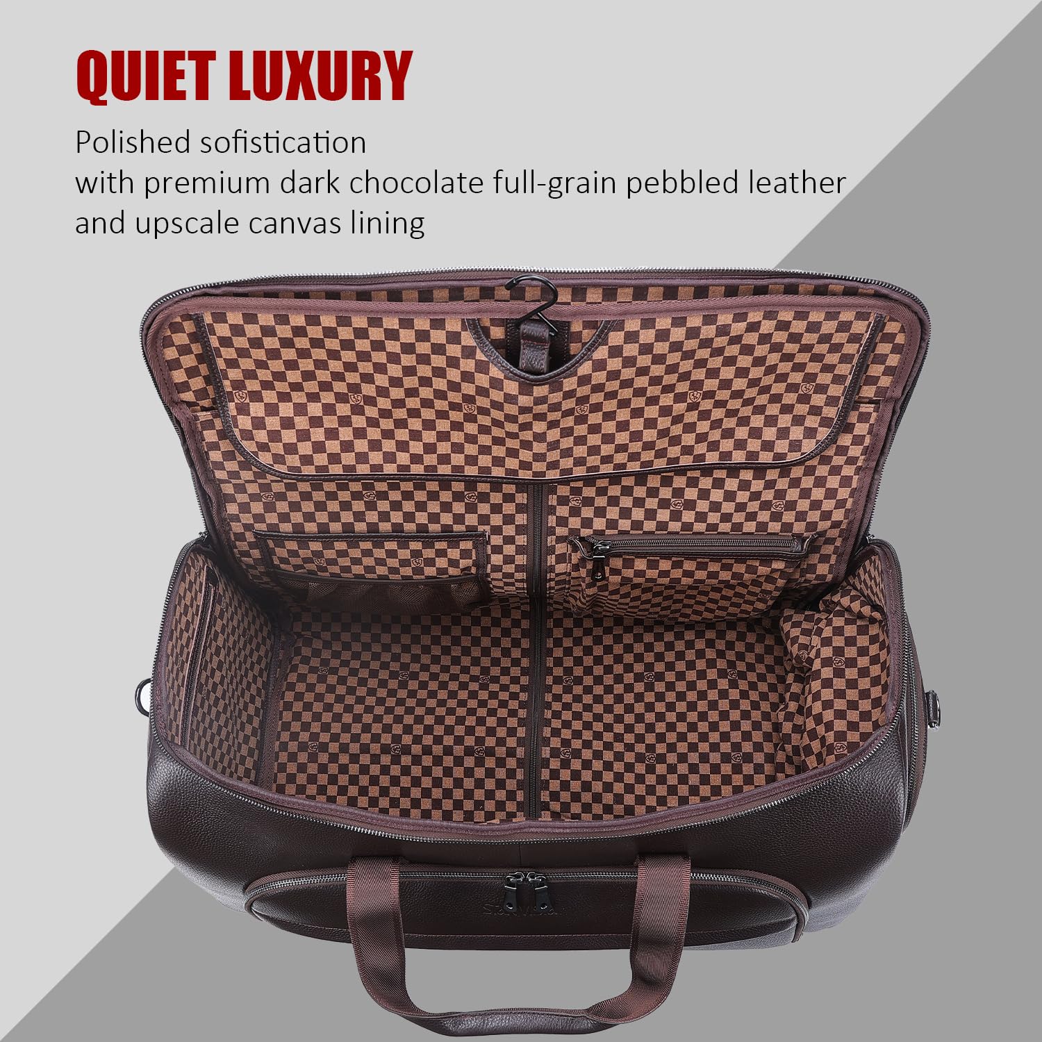 STAR VISTA Voyager-03 Luxury Convertible Garment Duffel Bag, Full Grain Pebbled Leather, Premium Canvas Lining, 22x12x12 Inch Carry-On, with Backpack Mode, Shoe Compartment