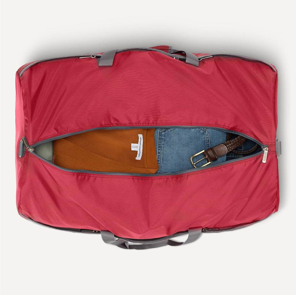 Amazon Essentials Extra Large Foldable Nylon Duffel Bag for Travel/Storage with Zippered Pockets, 32.4", 150L, 50-LBS Capacity, Red (Previously Amazon Basics)