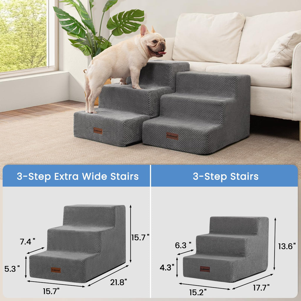 Aodisman Dog Stairs for Small Dogs, 3-Step Non-Slip Pet Stairs for Couch Sofa and Chair, Dog Bed Stairs for Puppy, Older Cat,Grey,13.6" H