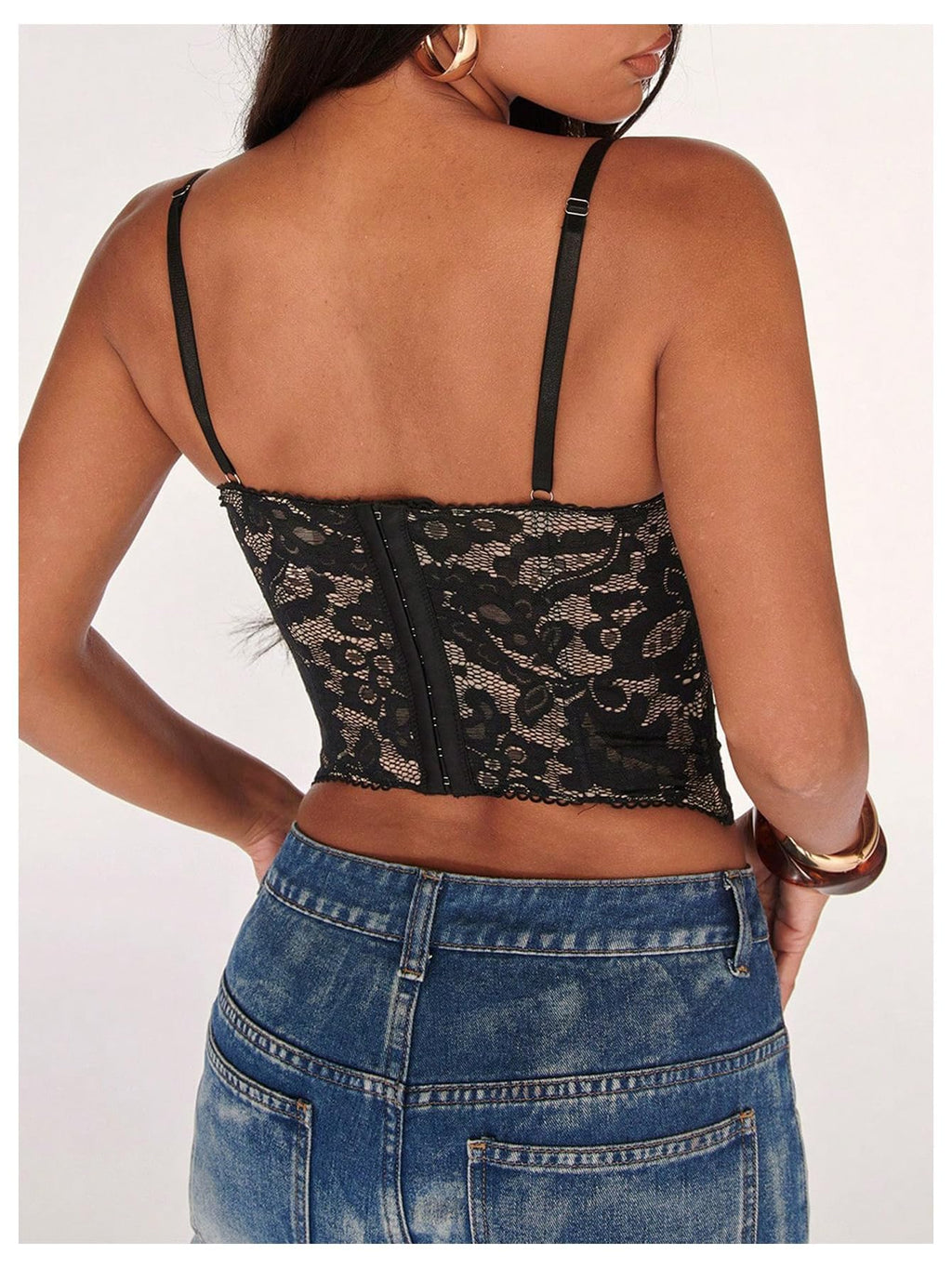 WDIRARA Women's Cut Out Lace Crop Bustier Corset Tank Top Sexy Going Out Party Club Tops Cami Black Large