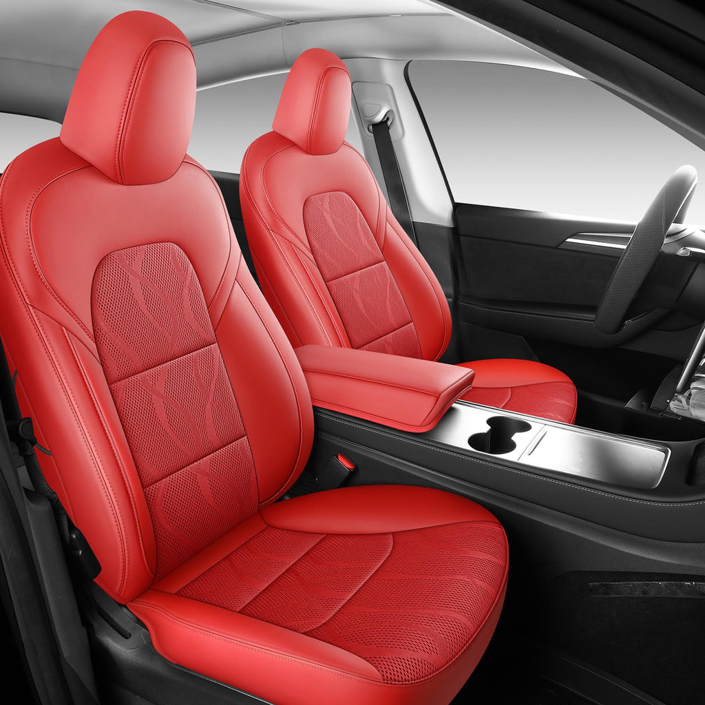 Dtuupts Tesla Model Y Seat Cover Full Set, Faux Leather Tesla Car Seat Cover, Perfect Suitable for Tesla Model Y 2020 2021 2022 2023 2024 2025 (Red)