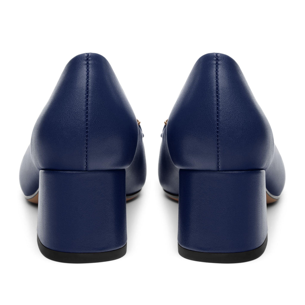CDXJHYMY Women's Pumps Low Chunky Block Heel Square Toe Slip On Comfortable Dress Shoes for Work Office Casual Navy Blue Matte Size 7.5